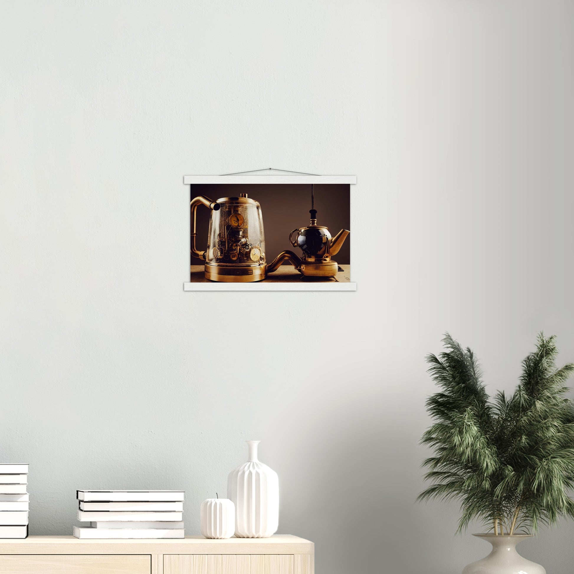 Poster mit Leisten (Holz) - in Museumsqualität - Steampunk - Coffee Maker - No.2 - Pixelboys - Wandbild - Kunstwerk - Hotelkunst - Kunst auf Postern - Fine Art - Steampunk - Future - Maschine - Poster with frame - Office Poster - Art Brand - Pixelboys - Coffee House - Restaurant Poster - Schöner Wohnen - Dekoration - Wall Art - Kunstdruck - Geschenkidee - Kunst auf Acrylglas - Future Coffee Cup - Personalisierbare Tasse - Gastro Poster -  Gewerbliche Poster - exklusiv - Gastronomie Poster - Hotelposter -