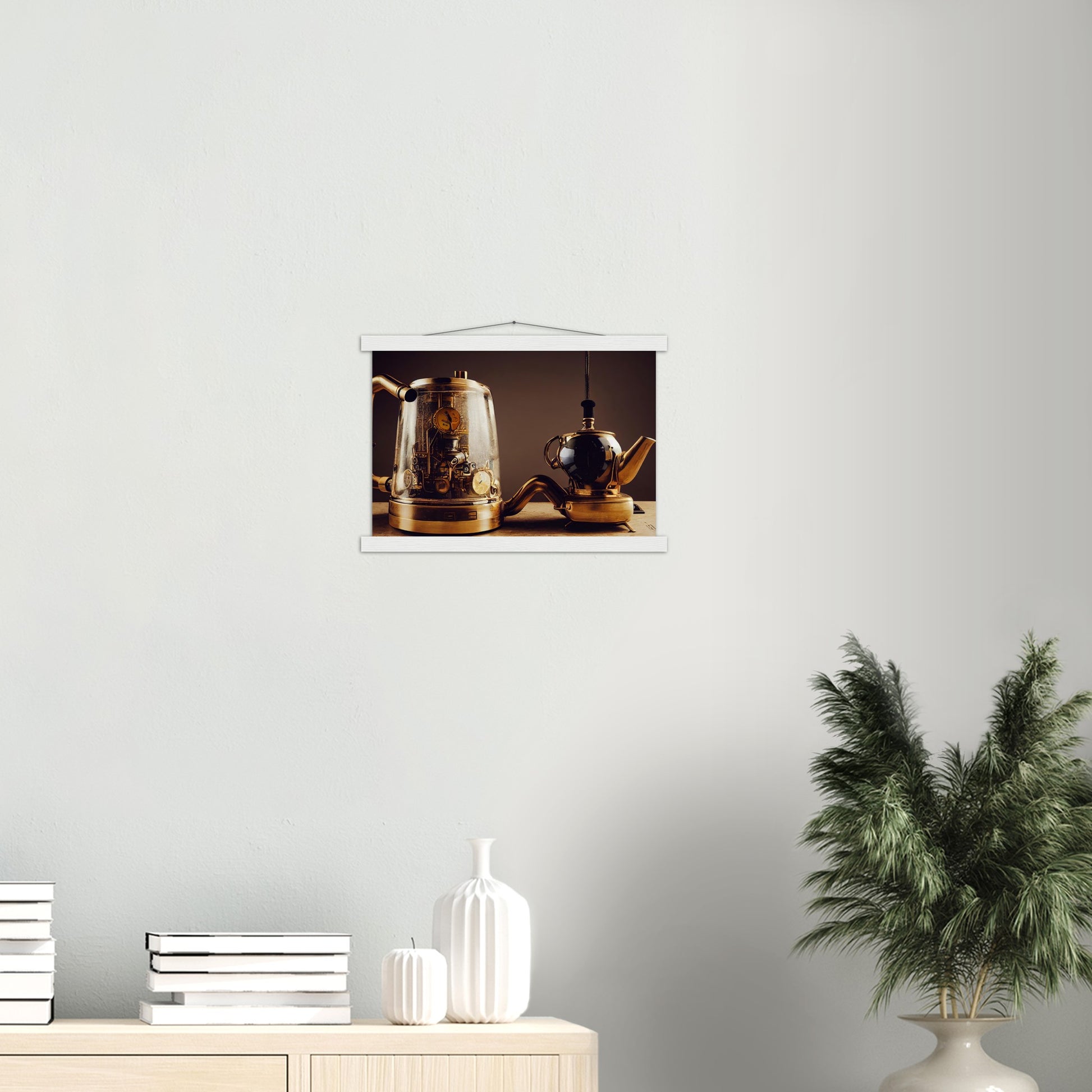 Poster mit Leisten (Holz) - in Museumsqualität - Steampunk - Coffee Maker - No.2 - Pixelboys - Wandbild - Kunstwerk - Hotelkunst - Kunst auf Postern - Fine Art - Steampunk - Future - Maschine - Poster with frame - Office Poster - Art Brand - Pixelboys - Coffee House - Restaurant Poster - Schöner Wohnen - Dekoration - Wall Art - Kunstdruck - Geschenkidee - Kunst auf Acrylglas - Future Coffee Cup - Personalisierbare Tasse - Gastro Poster -  Gewerbliche Poster - exklusiv - Gastronomie Poster - Hotelposter -