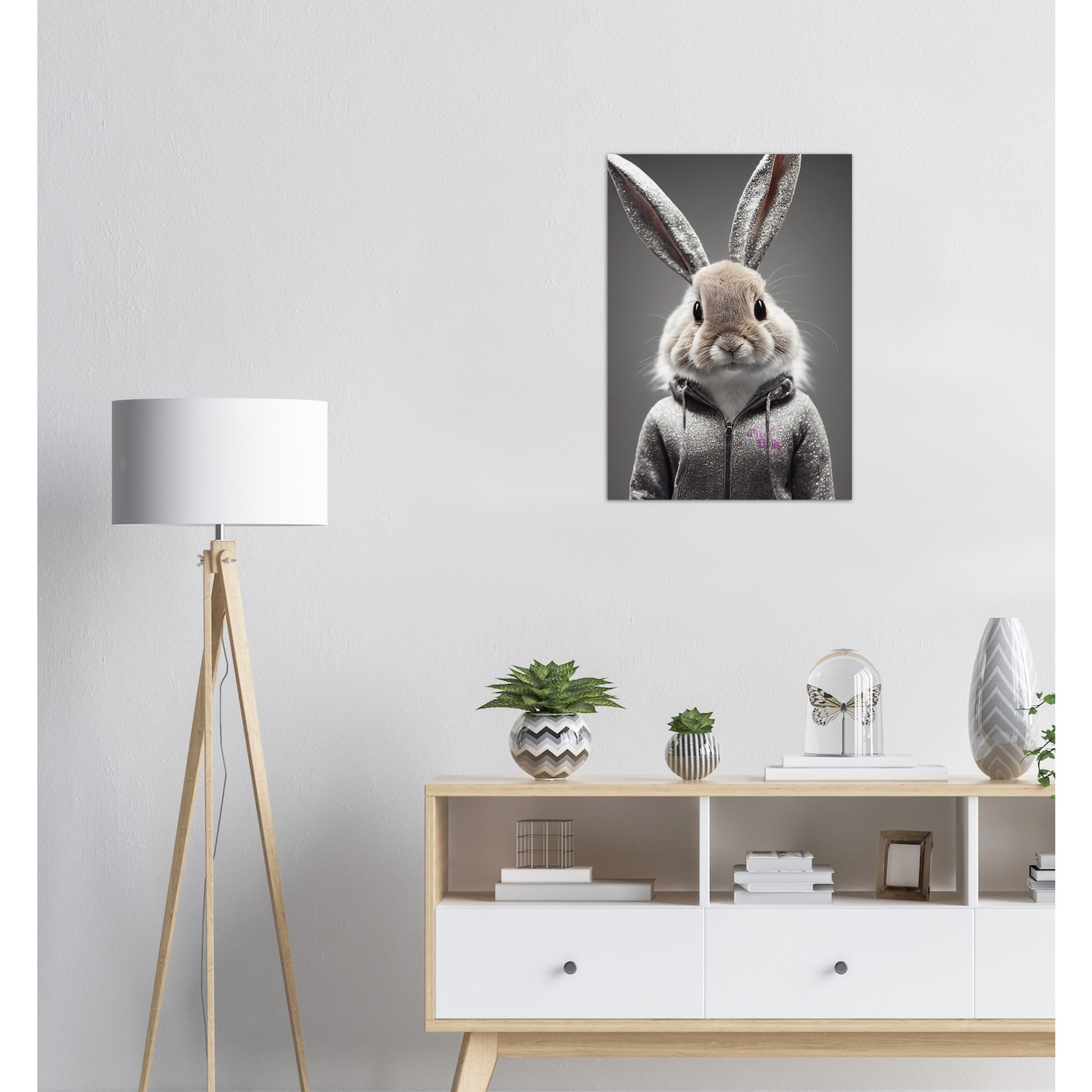 Poster in Museumsqualität - Bunny in grey tracksuit - "Cleo" - Cute - Marke:Pixelboys - Brand - Art Prints - Marke - Wandkunst - Papierstärke: 250g/qm - Wall Art - Bunny crey - Skater Betty - Hasen Gang - Original - Künstler:Pixelboys - Poster with frame - Office Poster - Trend - Wandschmuck - Atelier USA - 