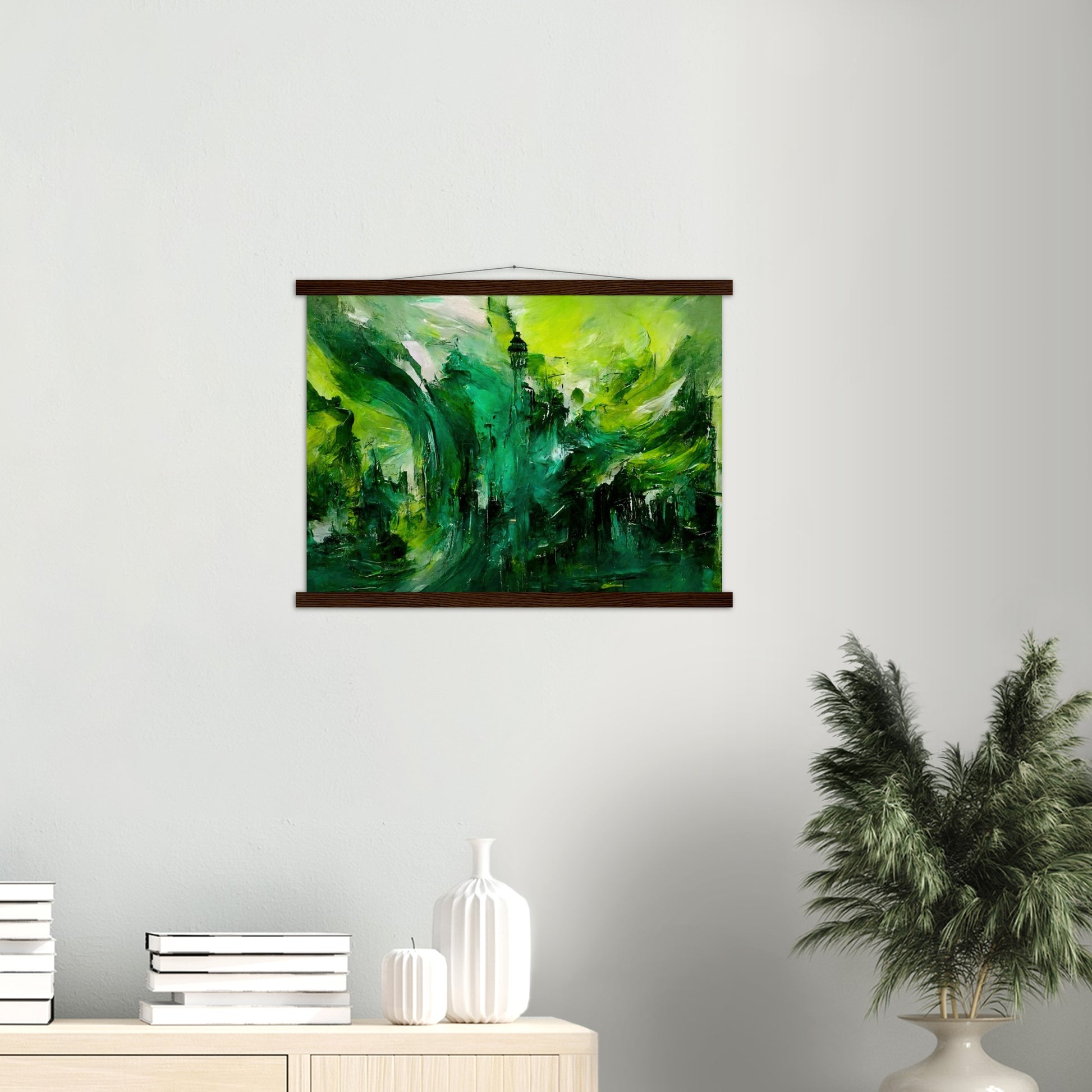 Poster mit Leisten (Holz) - in Museumsqualität - Storm over London - „Revenge of Nature“ - Ölgemälde - Grüner Sturm - Abstract - London - Planet - Fineart - Green Sea - Wandkunst - Holzrahmen - Poster with frame - Abstract Green - artwork - art brand - printed cup personalized - Holzleisten - pixelboys - Kunstdrucke - wandbilder - wall art - Kunst auf Tassen  - Office Poster - Wanddekoration - Fineart  - Colorfull - Dynamic - Acrylkunst - Geschenkidee - Office Poster - Acryldruck - Abstrakte Kunst -