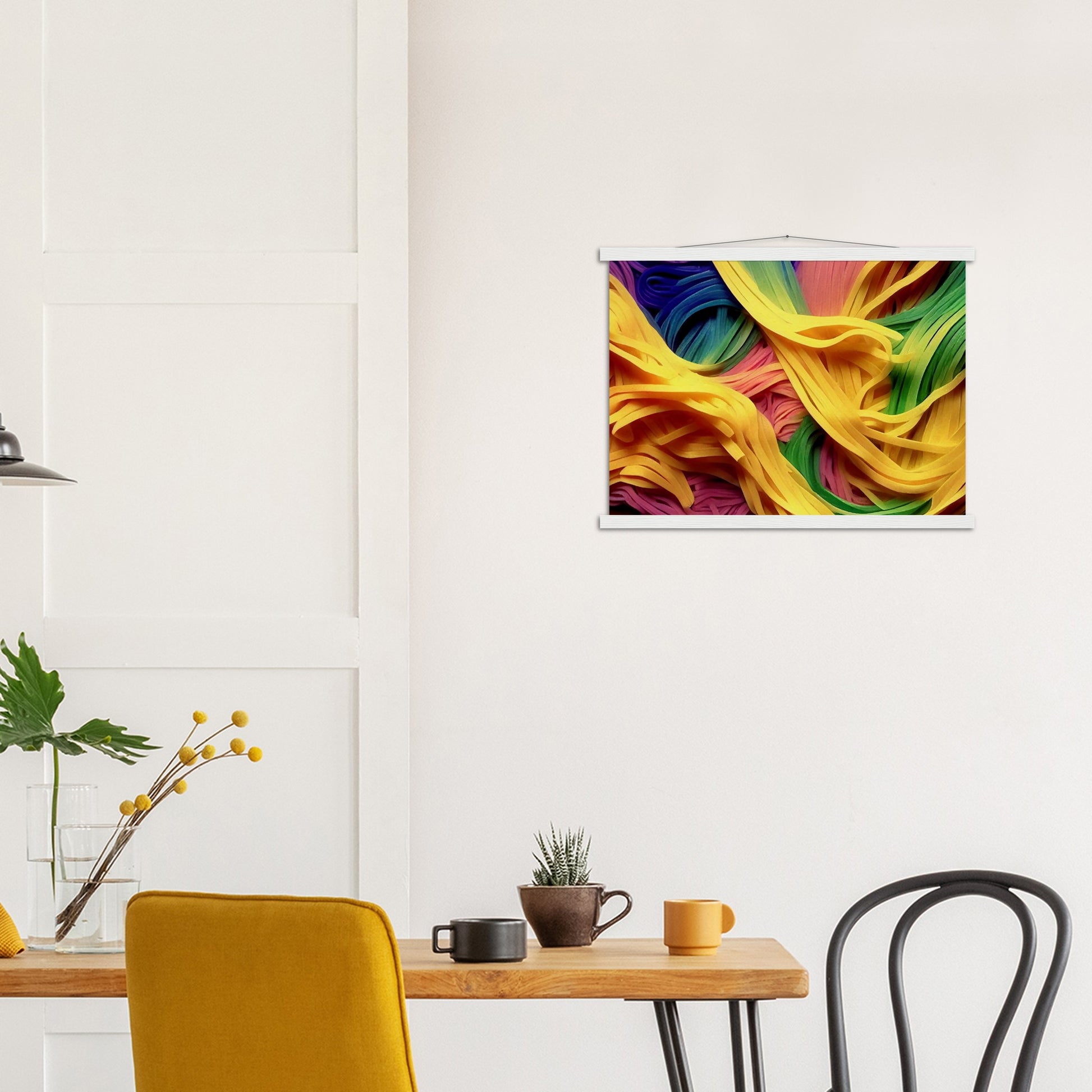 Poster mit Leisten (Holz) - Noodles upside-down - Pasta Love - Italien - China - Restaurant - Nudeln - Pasta - Teigwaren  - Wandkunst - Kunstdruck - Acryldruck - Kunstwerk - Office Poster - Poster mit Rahmen - Kaffee Tasse - Poster mit Leisten - Bedruckte Tassen - Kunst Marke - Art Brand - Kunstdrucke - Papier: 250g/qm - Künstler: Pixelboys - Poster with frame - Geschenkidee - Atelier Rome - Atelier Bologna - Atelier Milano -