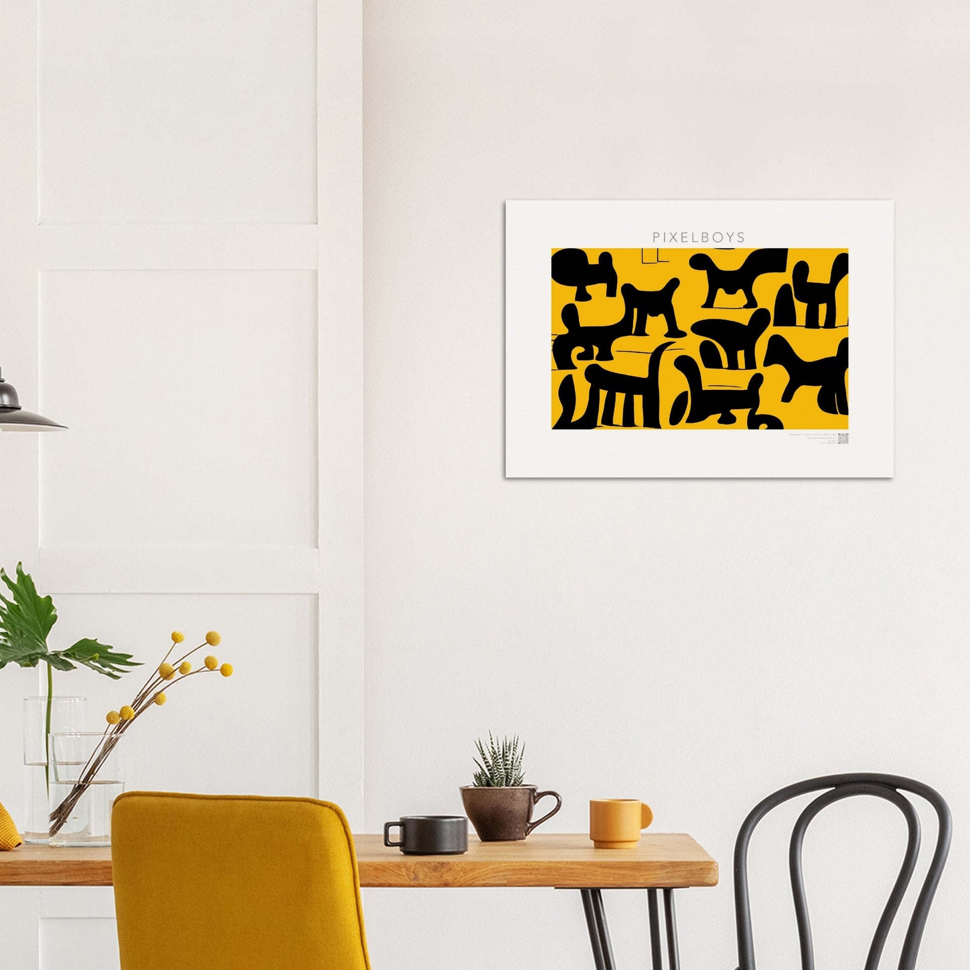 Poster in Museumsqualität - Doodlemania "weird animals on yellow" - No.3 - bedruckte Tasse-  gelb - Cup - Hunde - Katzen - Doodle Kunst - dogs - Cats - gastro - Poster mit Rahmen - doodle artwork - Acrylbild - Kunstdruck - Wandbild - office Poster - Poster with frame -  Künstler: Pixelboys & The Unknown Artist Nb.517 - keith haring - Gastro Art - anti stress art - Art Brand - Kunstdruck - Gastro Tasse - 