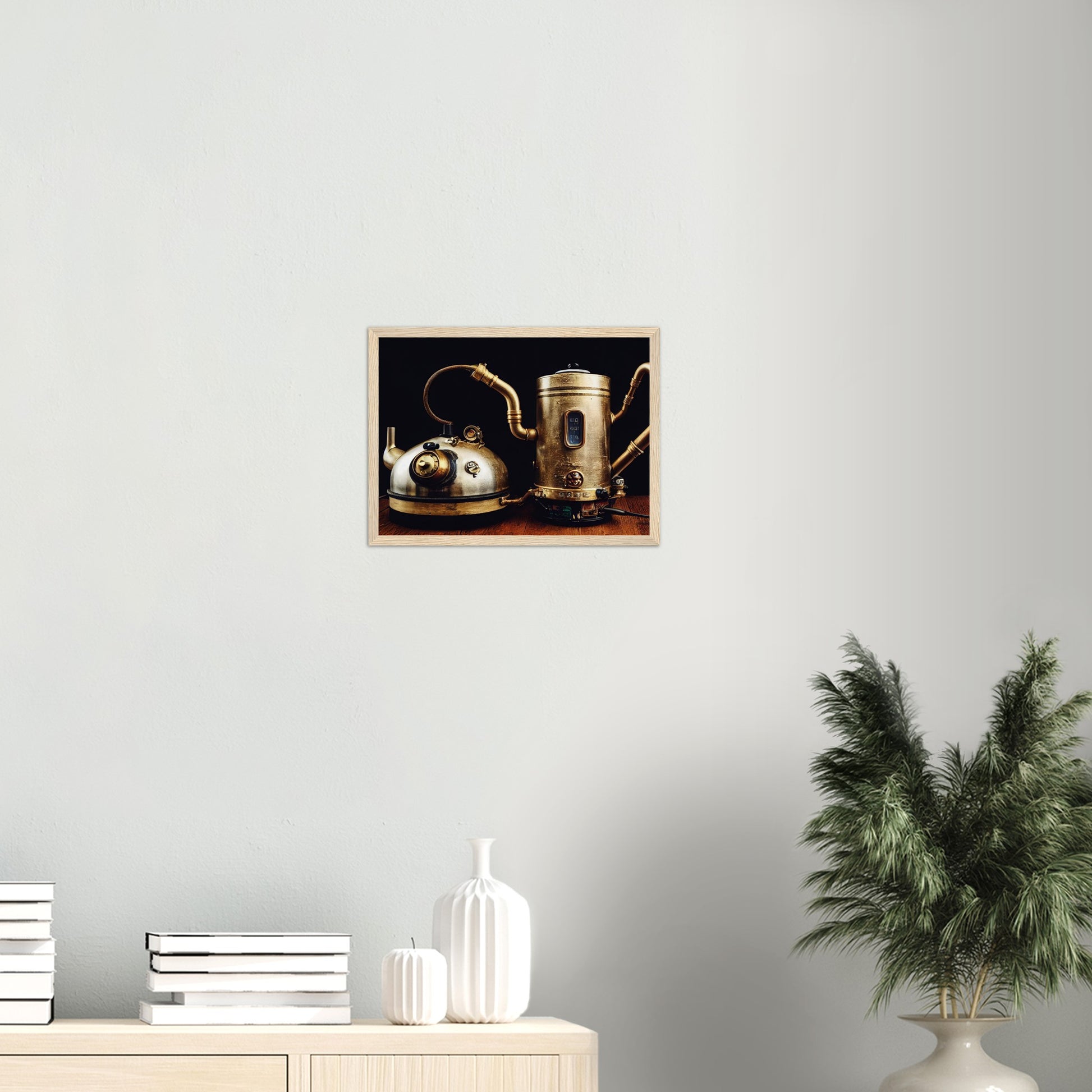 Poster mit Rahmen (Holz) in Museumsqualität - Steampunk - Coffee Maker - No.3 - Collection Cup - Pixelboys - Wandbild - Kunstwerk - Hotelkunst - Kunst auf Postern - Fine Art - Steampunk - Future - Maschine - Poster with frame - Office Poster - Art Brand - Pixelboys - Coffee House - Restaurant Poster - Wall Art - Kunstdruck - Geschenkidee - Kunst auf Acrylglas - Future Coffee Cup - Personalisierbare Tasse - Gastro Tasse - exklusiv - Gastronomie Poster - Hotelposter - Steam Punk Kitchen - 