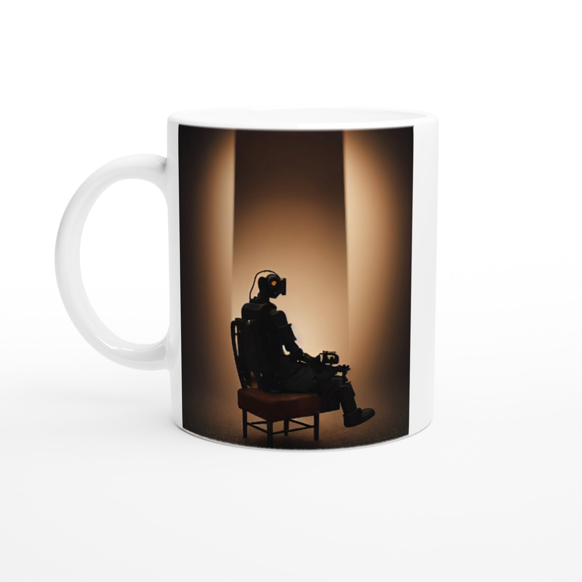 Personalisierbare Tasse - Sad Robots - 2022 - "Lonely"- No.1 - Wandkunst - Customizable Coffee Cup - Museumsqualität - Kunstdruck - Traurige Roboter - Steampunk - Acryldruck - Sad Robots - Maschine - Personalized Gifts - Terminator - blech - traurig - sad - nr.5 lebt - zukunft - Kunstwerk - Office Poster - Poster mit Rahmen - Kaffee Tasse - Poster mit Leisten - Bedruckte Tassen - Kunst Marke - Art Brand - Wandbild - Kunstdrucke - Künstler: John Grayst & Pixelboys - emotional robots - Geschenkidee -