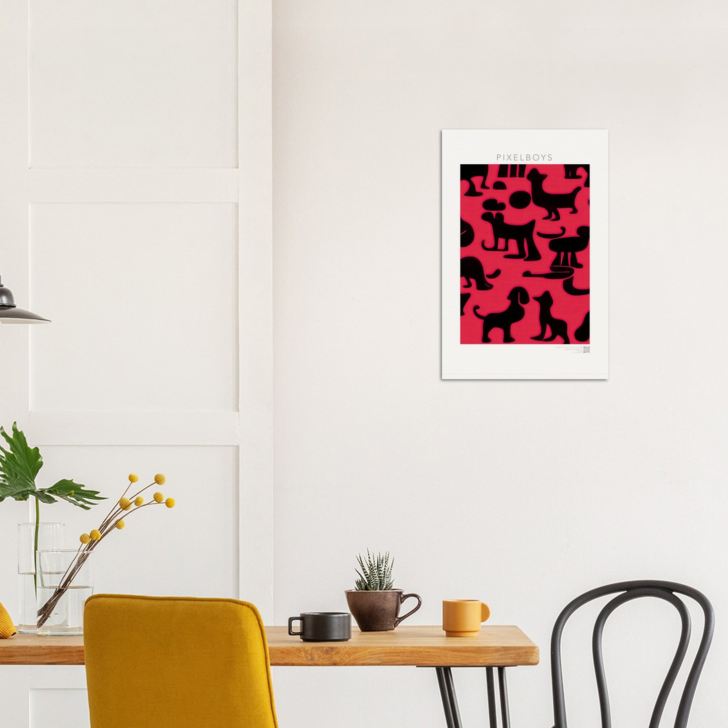 Poster in Museumsqualität - Doodlemania "weird animals on red"- No.2 - Hunde - Katzen - Doodle Kunst - dogs - Cats - gastro - Poster mit Rahmen - doodle artwork - Acrylbild - Kunstdruck - Wandbild - office Poster - Poster with frame -  Künstler: Pixelboys & The Unknown Artist Nb.517 - keith haring - anti stress art - Art Brand - 