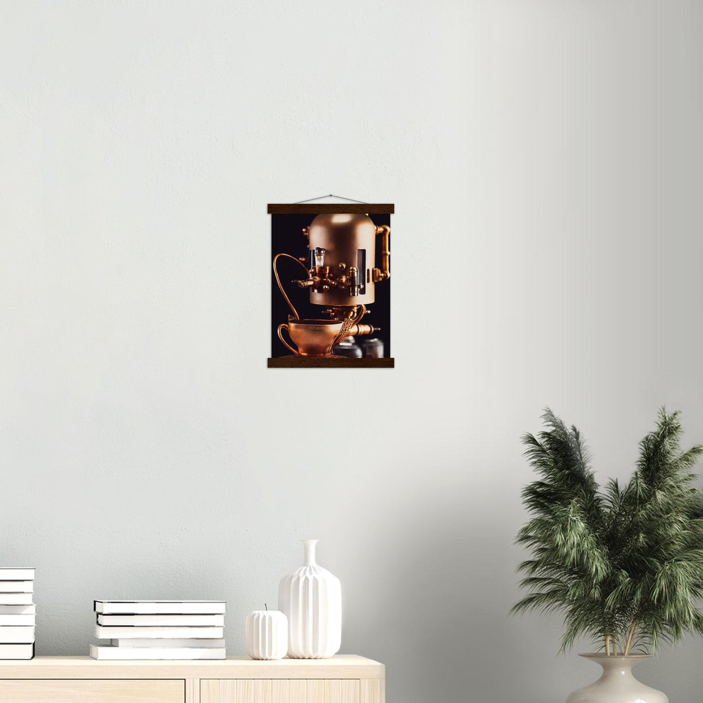 Poster mit Leisten (Holz) - Steampunk - Coffee Maker - No.7 - Collection Cup - Pixelboys - Wandbild - Kunstwerk - Hotelkunst - Kunst auf Postern - Fine Art - Steampunk - Future - Maschine - Poster with frame - Office Poster - Art Brand - Pixelboys - Coffee House - Restaurant Poster - Wall Art - Kunstdruck - Geschenkidee - Kunst auf Acrylglas - Future Coffee Cup - Personalisierbare Tasse - Gastro Tasse - exklusiv - Acryldruck - Gastronomie Poster - Hotelposter - Teestube - Steam Punk Kitchen -   