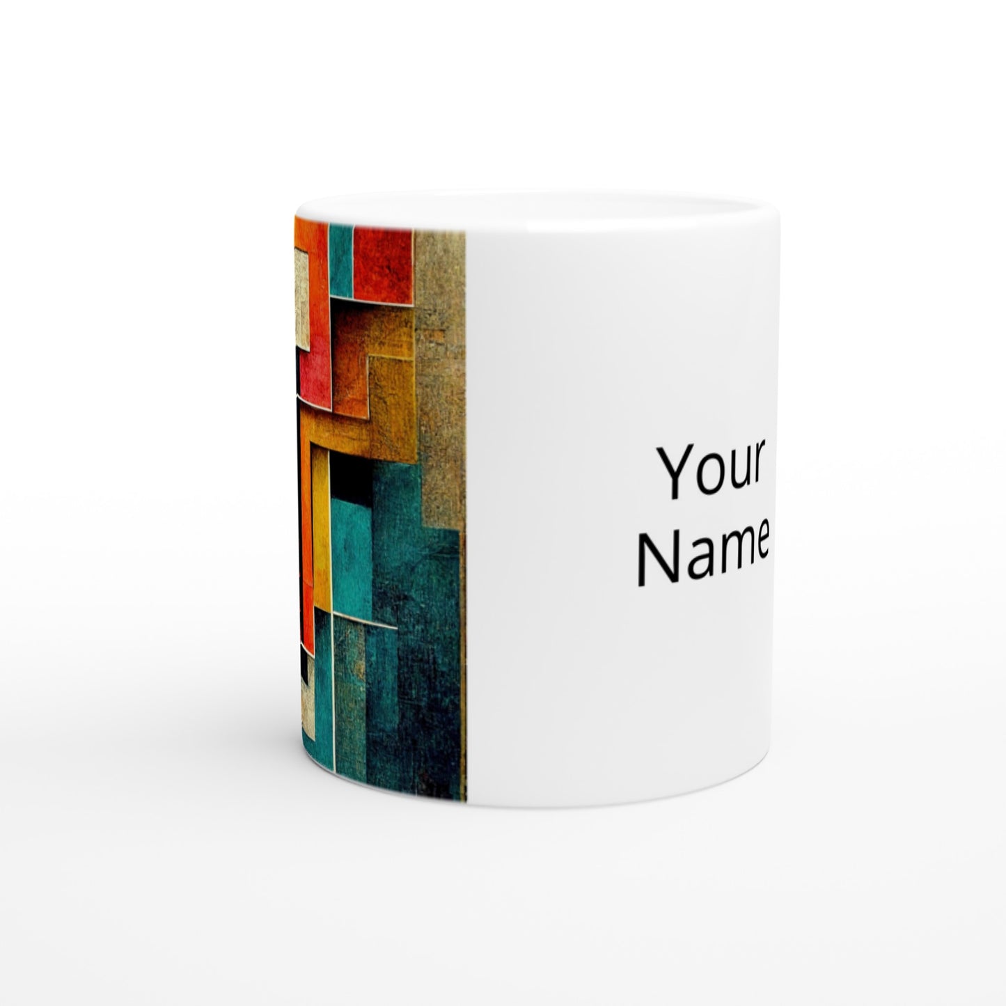 Personalized mug - Abstract cubistic painting on wood