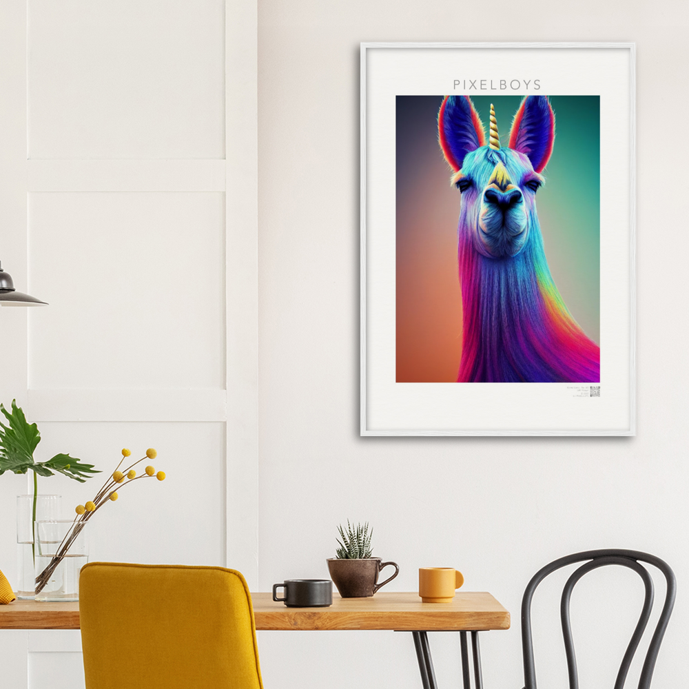 Poster mit Rahmen (Holz)- Karma Lama No. 3 - "Bob" - Wandbild - Bob the Drag Queen - LGBTQI+ - Christopher Street Day - Pride Month - Lesbian - Gay - Bisexual - Transgender - Queer & Intersexual - rainbow flag - unicorn - einhorn - rainbow - regenbogen - heteronormativity - Drag Queens - Asexual - Künstler: "John Grayst" - Pixelboys - Atelier - Acryldruck - Museum - Germany - Berlin - USA - America - New York City - Los Angeles - Chicago - Houston - Phoenix - Philadelphia - Paris - Rom -