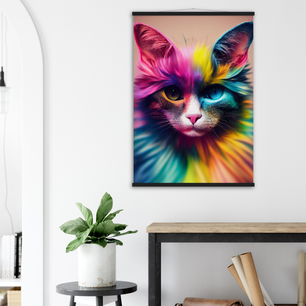 Poster mit Leisten - Einzigartige farbenfrohe Regenbogenkatze "Luna"