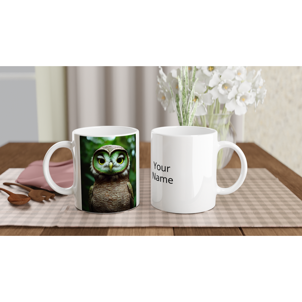 Personalisierte Tasse - Fruit Owl No. 4 - "Kiki", the Kiwi Owl - Wandkunst - Kunstdruck - (lat. tyto actinidia) - Teebecher - Kiwi Eule - Kiwi Owl - Fruchteulen - Vogel - Bird - Strigiformes - Noctua - Ornithologie - Kunstwerk  - Office Poster - Poster mit Rahmen - Kaffee Tasse - Poster mit Leisten - Bedruckte Tassen - Kunst Marke - Art Brand - Acryldruck - Wandbild - Kunstdrucke - Papier: 250g/qm - Künstler: John Grayst & Pixelboys - Eulen - Owl - Geschenkidee - 