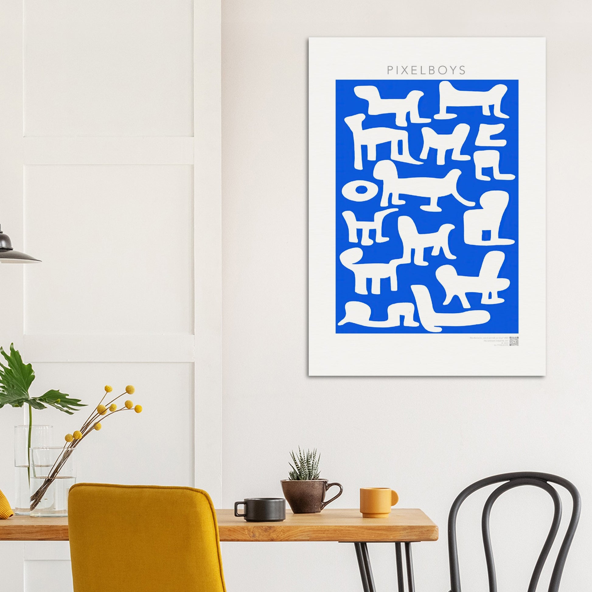 Poster in Museumsqualität - Doodlemania "weird animals on blue" - No.1 - Hunde - Katzen - Doodle Kunst - Poster mit Rahmen - doodle artwork - Acrylbild - Kunstdruck - Wandbild - office Poster - Poster with frame -  Künstler: Pixelboys & The Unknown Artist Nb.517 - keith haring - anti stress art - Art Brand - 