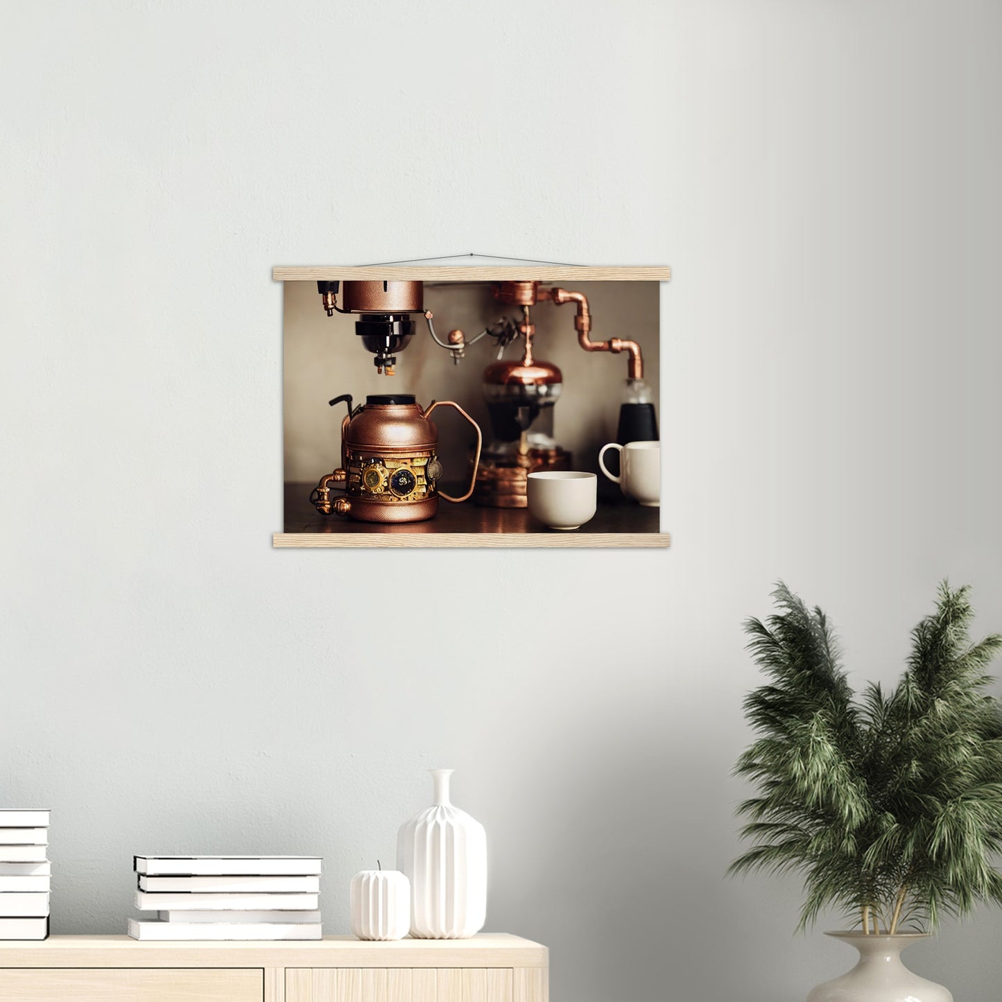 Poster mit Leisten (Holz) - in Museumsqualität - Steampunk - Coffee Maker - No.1 - Wandbild - Kunstwerk - Kunst auf Postern - Fine Art - Steampunk - Future - Maschine - Poster with frame - Office Poster - Art Brand - Pixelboys - Coffee House - Restaurant Poster - Schöner Wohnen - Dekoration - Wall Art - Kunstdruck - Geschenkidee - Kunst auf Acrylglas - Personalisierbare Tasse - Gastro Poster - Gewerbliche Poster - exklusiv