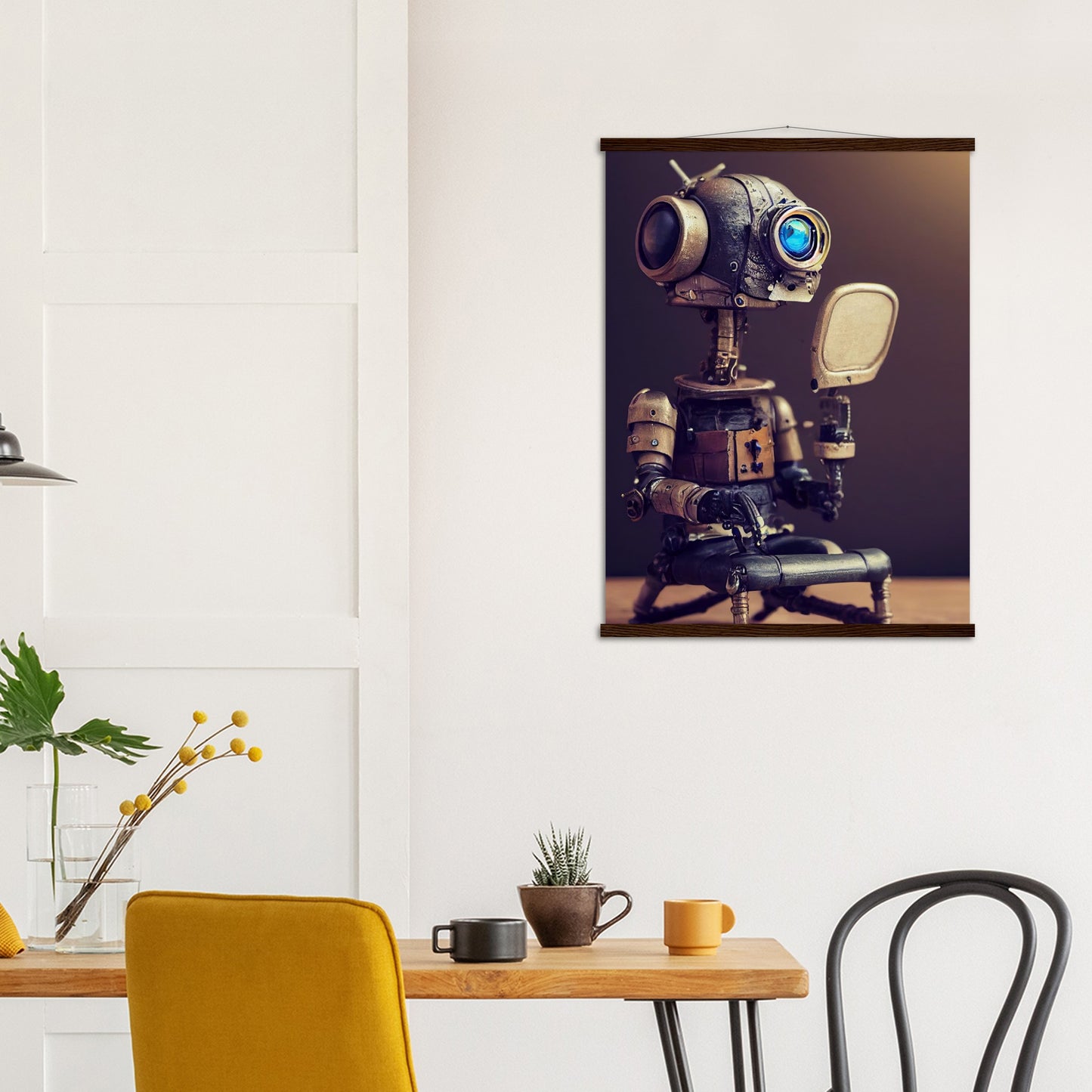 Poster mit Leisten (Holz) in Museumsqualität - Tiny robot with a mirror - Hitoshi 人 - Wall Art - Spiegel - Acryldruck - Wandkunst - Customizable Coffee Cup - Personalized Gifts - Kunstdruck - Kleine Roboter - Acryldruck - Little Robots - Personalized Gifts - Tiny  - Steampunk - zukunft - Poster with frame - Kunstwerk - Office Poster - Poster mit Rahmen - Kaffee Tasse - Poster - Bedruckte Tassen - Kunst Marke - Art Brand - Kunstdrucke - Künstler: John Grayst & Pixelboys - emotional robots - Geschenkidee - 