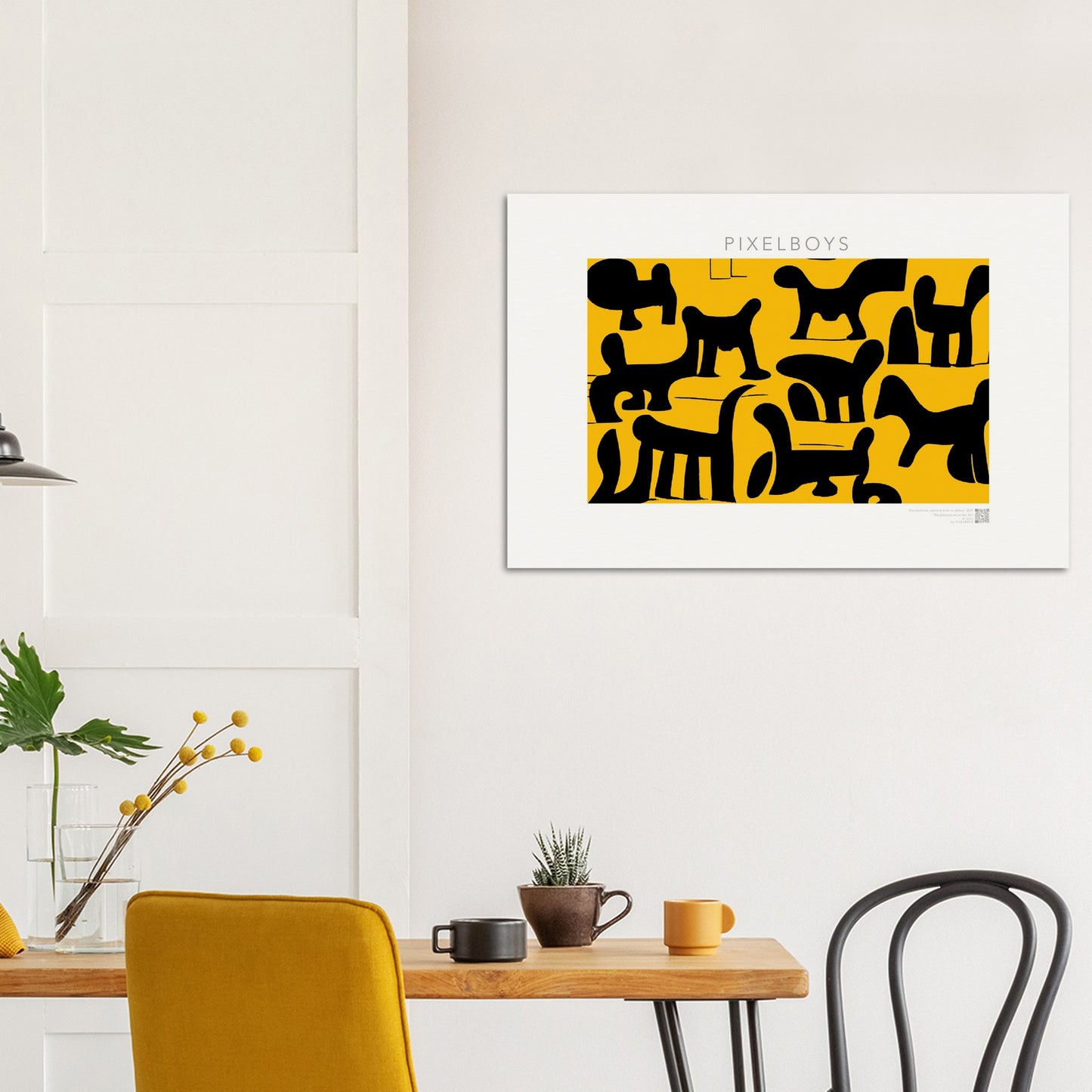 Poster in Museumsqualität - Doodlemania "weird animals on yellow" - No.3 - bedruckte Tasse-  gelb - Cup - Hunde - Katzen - Doodle Kunst - dogs - Cats - gastro - Poster mit Rahmen - doodle artwork - Acrylbild - Kunstdruck - Wandbild - office Poster - Poster with frame -  Künstler: Pixelboys & The Unknown Artist Nb.517 - keith haring - Gastro Art - anti stress art - Art Brand - Kunstdruck - Gastro Tasse - 