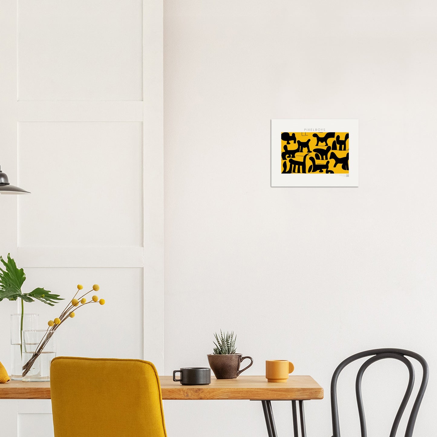 Poster in Museumsqualität - Doodlemania "weird animals on yellow" - No.3 - bedruckte Tasse-  gelb - Cup - Hunde - Katzen - Doodle Kunst - dogs - Cats - gastro - Poster mit Rahmen - doodle artwork - Acrylbild - Kunstdruck - Wandbild - office Poster - Poster with frame -  Künstler: Pixelboys & The Unknown Artist Nb.517 - keith haring - Gastro Art - anti stress art - Art Brand - Kunstdruck - Gastro Tasse - 