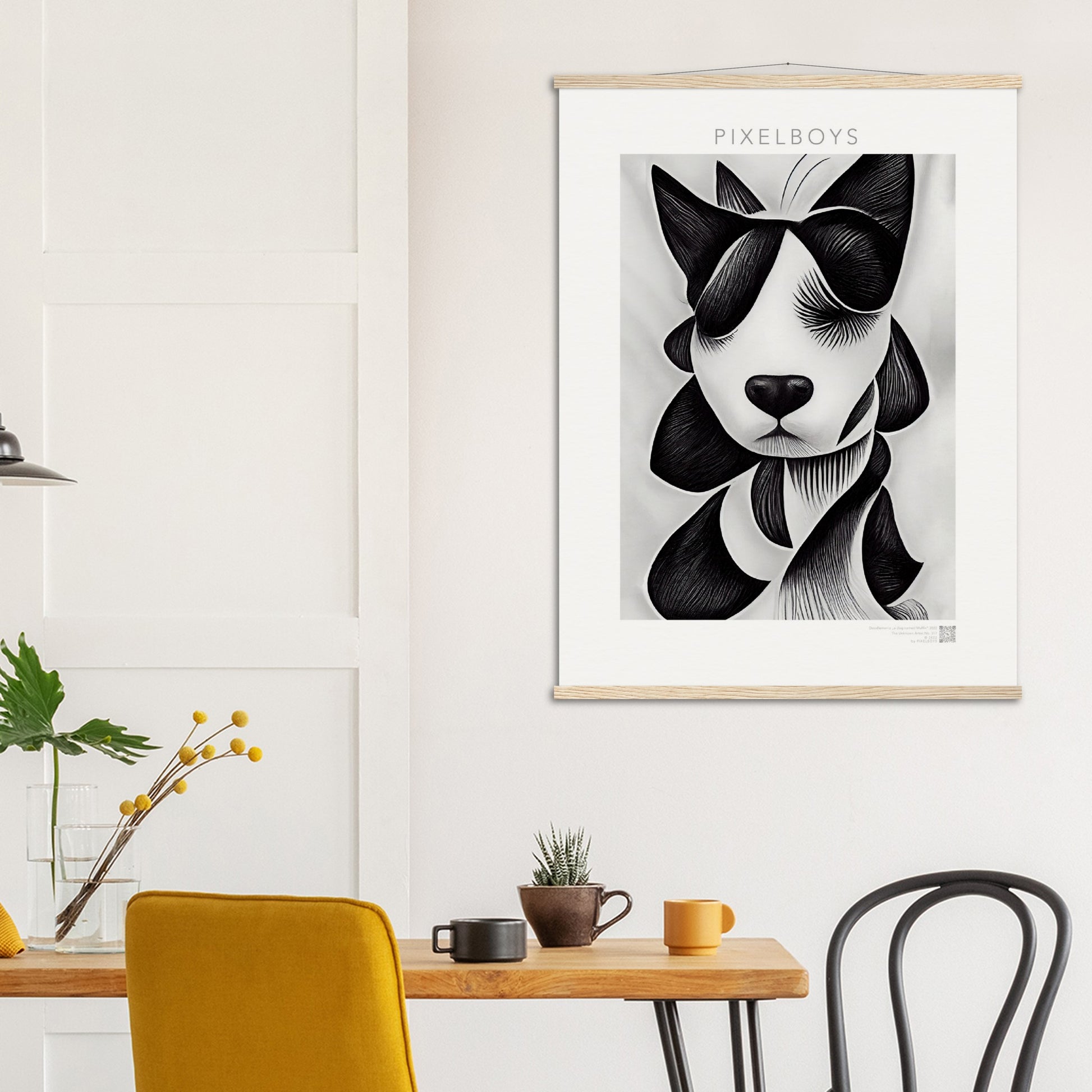 Poster mit Leisten (Holz) - in Museumsqualität - Doodlemania "a dog named Muffin"- No.4 - Wandbild - doodle mania art collection - wall art - Hunde - Doodle Kunst - dogs- doodle posters and art prints - Poster mit Rahmen - doodle artwork - Acrylbild - Kunstdruck - Wandbild - office Poster - Poster with frame -  Künstler: Pixelboys & The Unknown Artist Nb.517 - keith haring - Gastro Art - anti stress art - Art Brand - Kunstdruck -