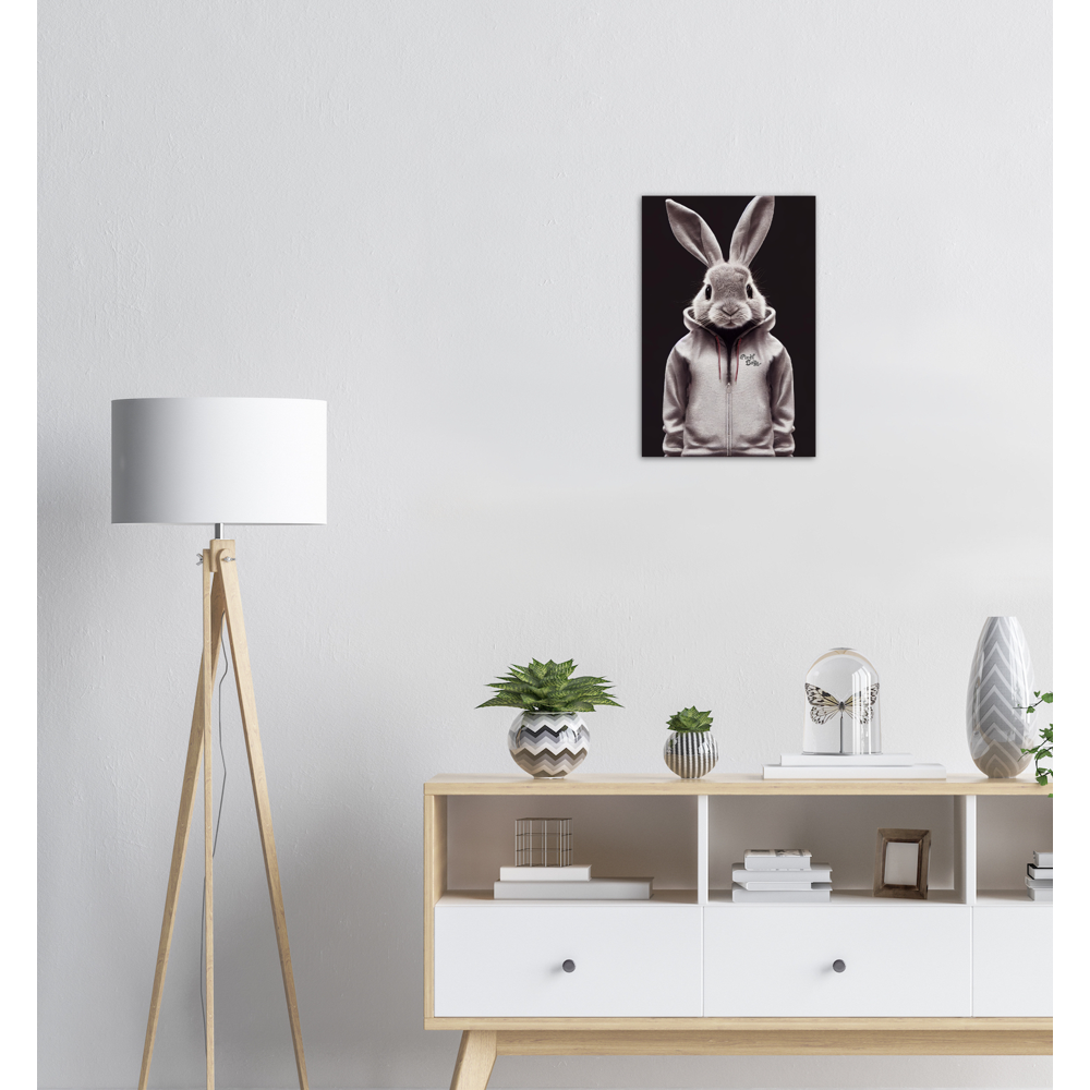 Poster in Museumsqualität - Bunny in grey tracksuit - Fashion Gang - Wandbild - Ostern - Geschenkidee - Osterhase - Bunny Crew: "Valerian" - "Caesar" - "Constantin" - "Cleo"-Titus - Weisser Hase - Easter Bunny - Cute - grey tracksuit - sweats - Alice's Adventures in Wonderland - Modemarke - Pixelboys Brand - Valerian der Hase - Kaninchen  - Künstler: "Pixelboys" - Atelier - Germany - Berlin - Hamburg - Colgne - France - Paris - Italy - Rom - USA - America - New York City - Los Angeles - Chicago - 