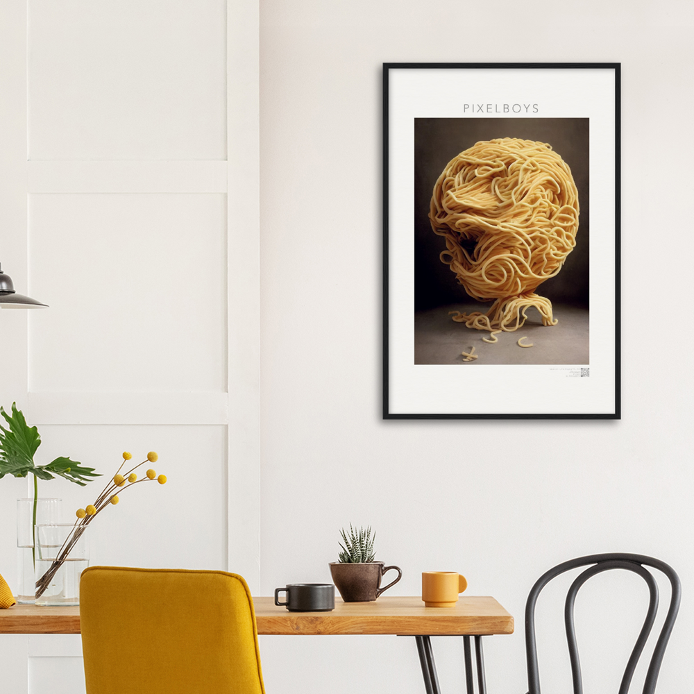 Poster mit Ramen - Pastarized "The Shaping" - No.2 - Kunstwerk aus Nudeln - Kunst Marke - Pixelboys - Kunstdruck - Wandbild - Kunstdrucke - Papier: 250g/qm - Künstler: John Grayst & Pixelboys - Italienische Pasta Kunst - Küche- Italienisches Restaurant - China Restaurant - Japan Restaurant -  Pasta Liebe - Nudeln - Face - Atelier - Italien - Mailand - Neapel - Rom - Turin  