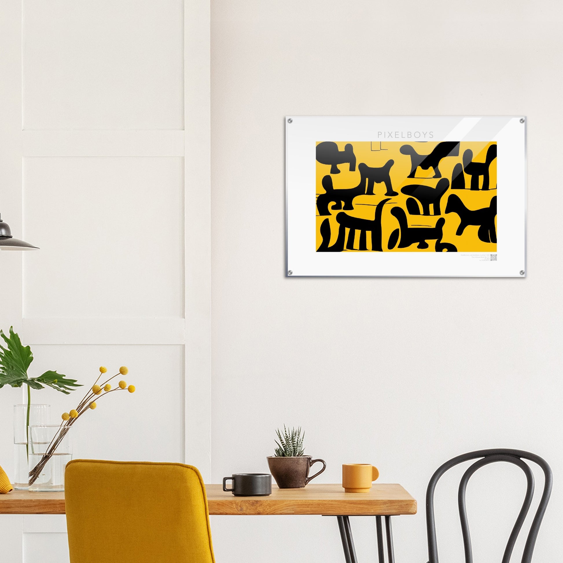 Acrylbild - Doodlemania "weird animals on yellow" - No.3 - bedruckte Tasse-  gelb - Cup - Hunde - Katzen - Doodle Kunst - dogs - Cats - gastro - Poster mit Rahmen - doodle artwork - Acrylbild - Kunstdruck - Wandbild - office Poster - Poster with frame -  Künstler: Pixelboys & The Unknown Artist Nb.517 - keith haring - Gastro Art - anti stress art - Art Brand - Kunstdruck - Gastro Tasse - 