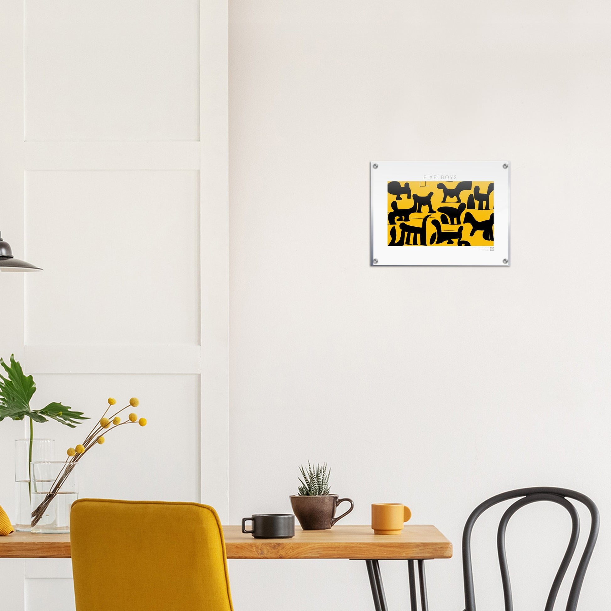 Acrylbild - Doodlemania "weird animals on yellow" - No.3 - bedruckte Tasse-  gelb - Cup - Hunde - Katzen - Doodle Kunst - dogs - Cats - gastro - Poster mit Rahmen - doodle artwork - Acrylbild - Kunstdruck - Wandbild - office Poster - Poster with frame -  Künstler: Pixelboys & The Unknown Artist Nb.517 - keith haring - Gastro Art - anti stress art - Art Brand - Kunstdruck - Gastro Tasse - 