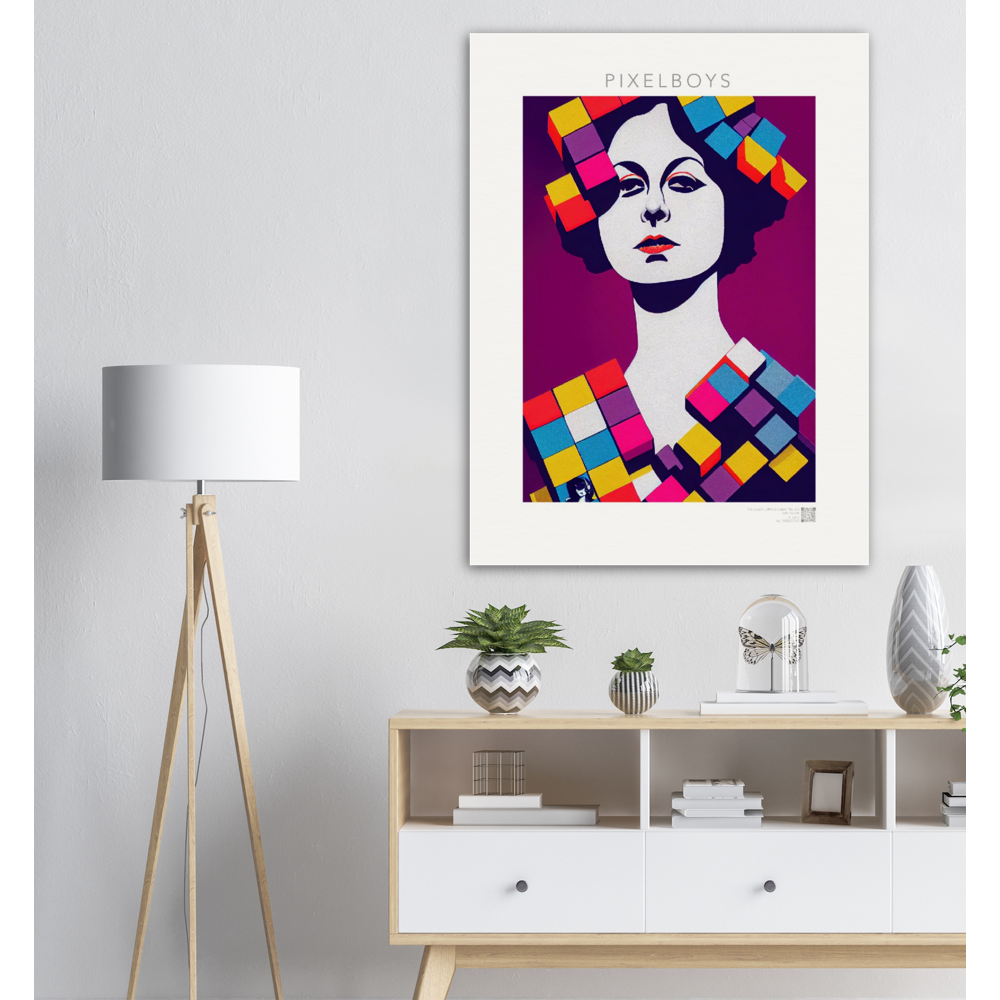 Poster in Museumsqualität - The Queen No.1 - HRH in cubes - Kunstdruck - 250g/qm - Queen Elisabeth II - Monarch - HRH - His/Her Royal Highness - Groß Britannien - Commonwealth - The Royal Family - Wandbild - Kubismus - synthetischen Kubismus - Georges Braque - Künstler: "John Grayst" - Atelier - UK - GB - London - 