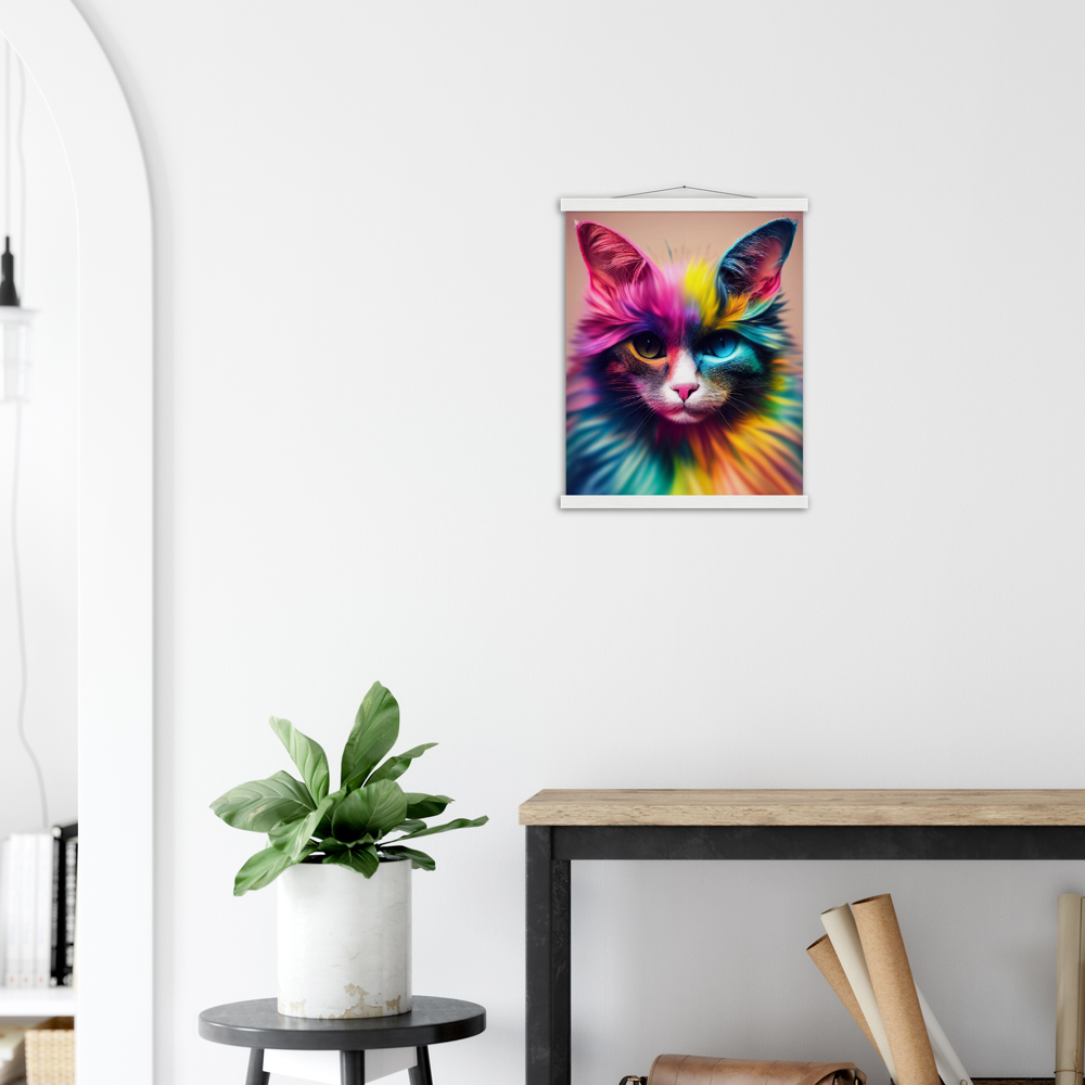 Poster mit Leisten - Einzigartige farbenfrohe Regenbogenkatze "Luna"