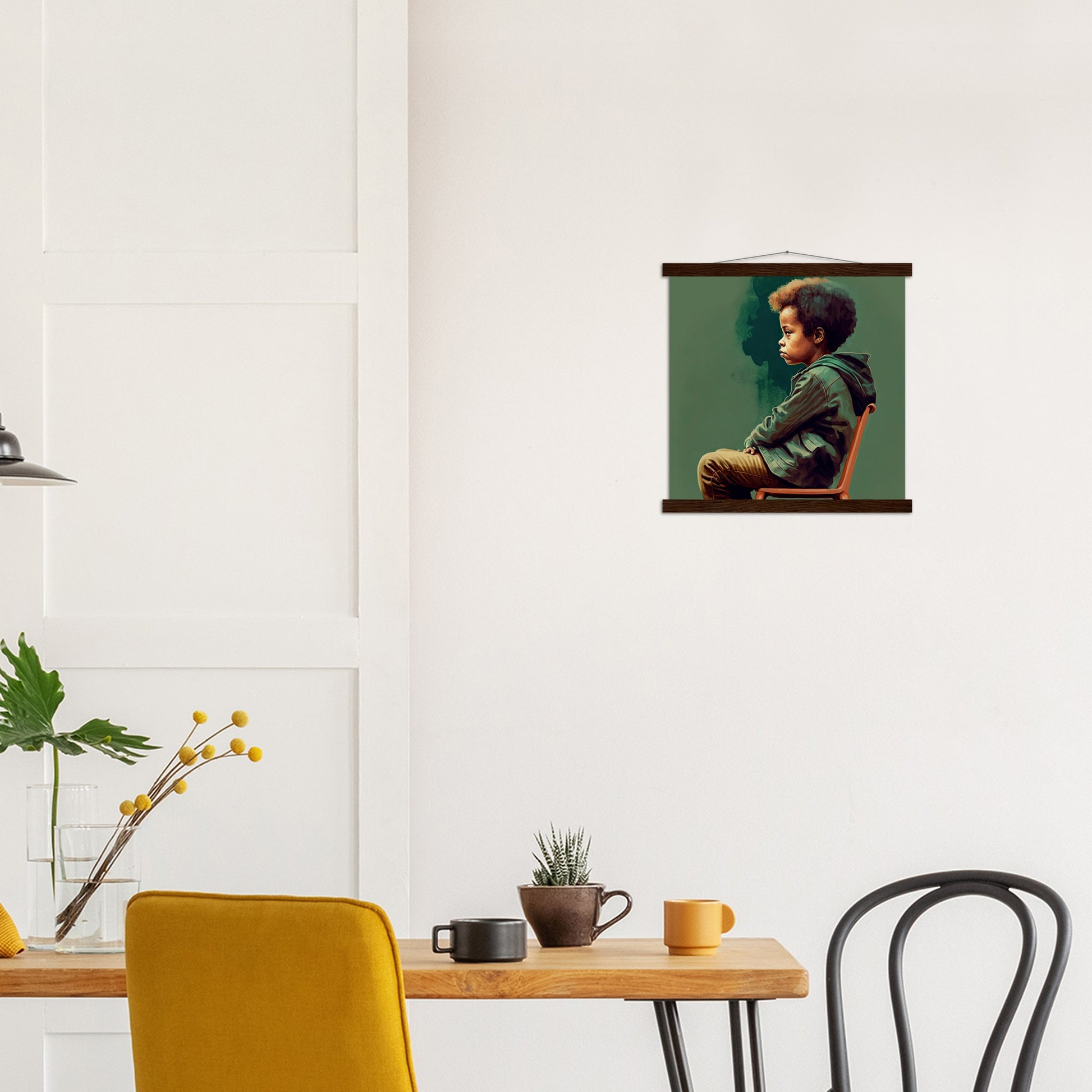 Poster mit Leisten (Holz) - in Museumsqualität - Listening - The Son - Jeffrey - rasism - motherhood - Posterleisten - USA - Fineart - Posterrahmen  - Wandkunst - Holzrahmen - Poster with frame - people of color - artwork - art brand - printed cup personalized - Holzleisten - pixelboys - Kunstdrucke - wandbilder - wall art - Kunst auf Tassen  - Office Poster - Gastrotassen - Wanddekoration - Acrylkunst - Geschenkidee - Office Poster - Acryldruck - Abstrakte Kunst - Family Art -