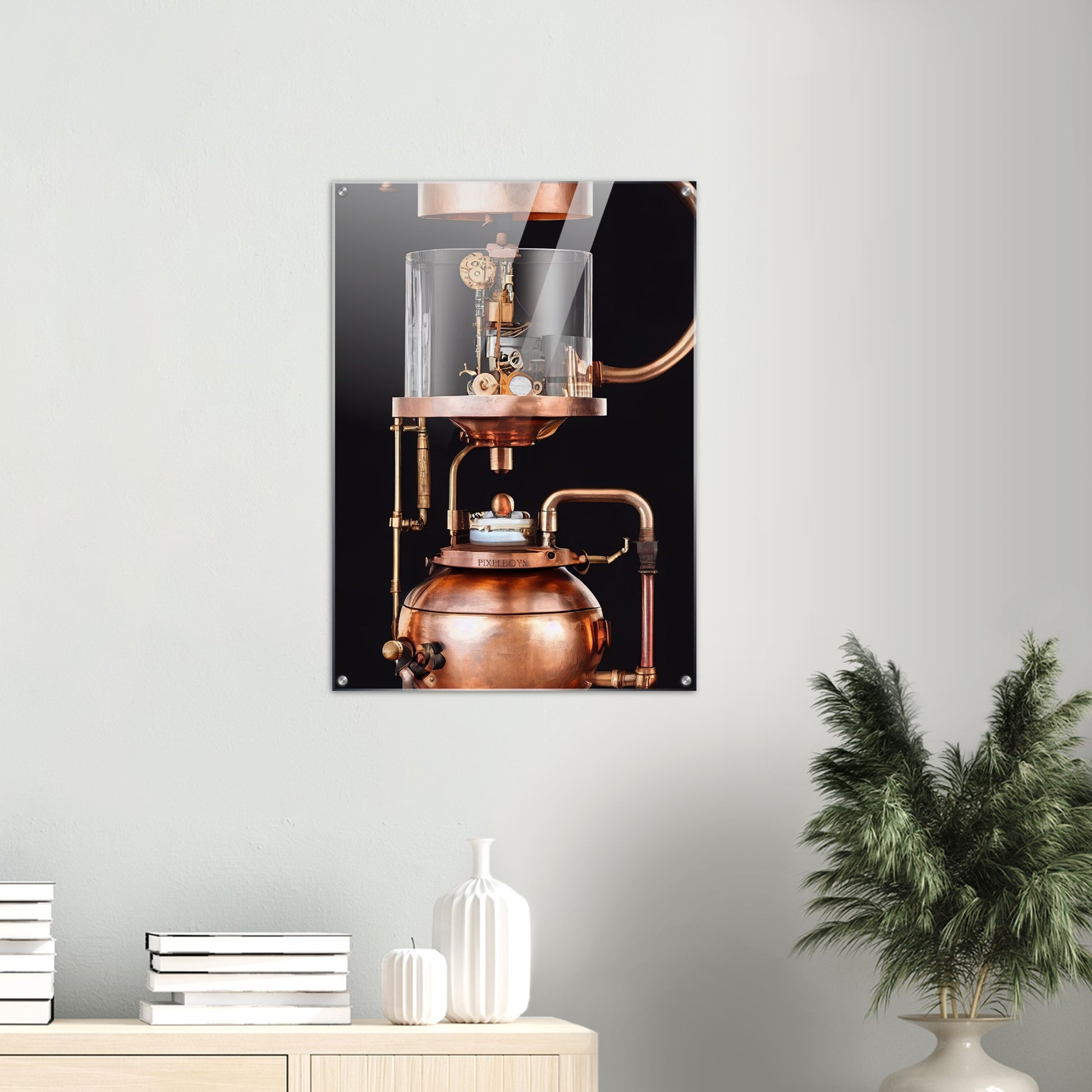 Acrylbild auf Glas - Kunstwerk - Steampunk - Coffee Maker - No.6 - Collection Cup - Pixelboys - Wandbild - Kunstwerk - Hotelkunst - Kunst auf Postern - Fine Art - Steampunk - Future - Maschine - Poster with frame - Office Poster - Art Brand - Pixelboys - Coffee House - Restaurant Poster - Wall Art - Kunstdruck - Geschenkidee - Kunst auf Acrylglas - Future Coffee Cup - Personalisierbare Tasse - Gastro Tasse - exklusiv - Acryldruck - Gastronomie Poster - Hotelposter - Teestube - Steam Punk Kitchen -   