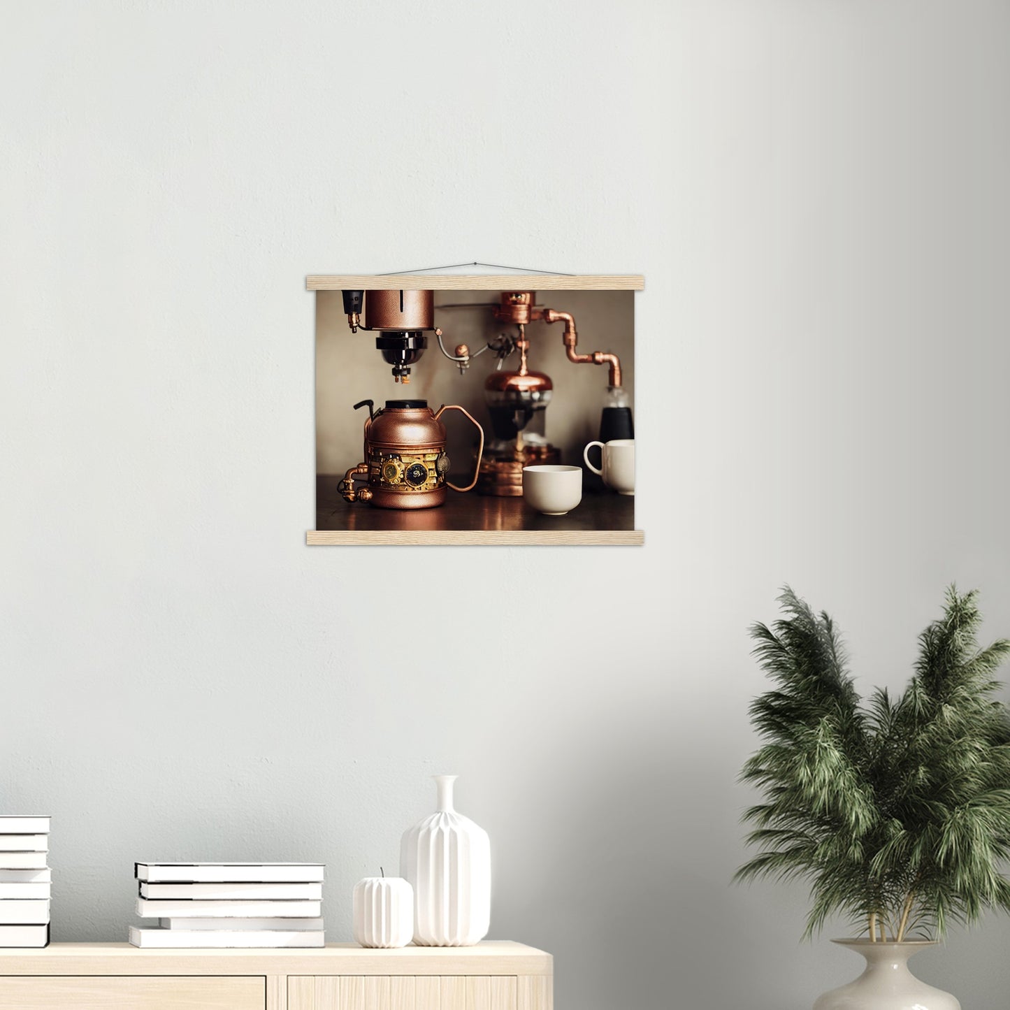 Poster mit Leisten (Holz) - in Museumsqualität - Steampunk - Coffee Maker - No.1 - Wandbild - Kunstwerk - Kunst auf Postern - Fine Art - Steampunk - Future - Maschine - Poster with frame - Office Poster - Art Brand - Pixelboys - Coffee House - Restaurant Poster - Schöner Wohnen - Dekoration - Wall Art - Kunstdruck - Geschenkidee - Kunst auf Acrylglas - Personalisierbare Tasse - Gastro Poster - Gewerbliche Poster - exklusiv