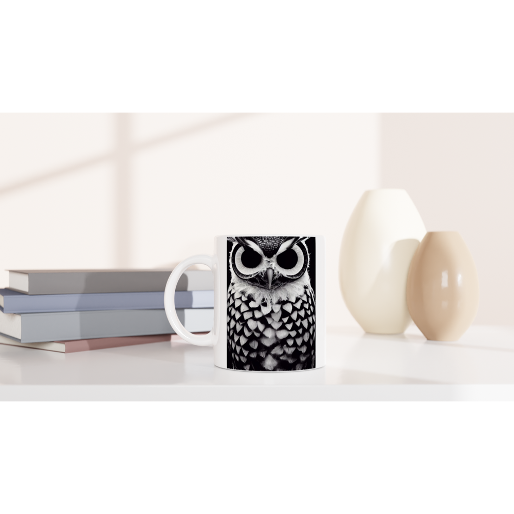 Personalisierte Tasse - Museumsqualität - Dark Owl, No. 1 - "Hedwig" - Becher - Vogel - Bird - Strigiformes - Noctua - Ornithologie - Kunstwerk - Museumsqualität - Acryldruck - Poster mit Rahmen - Poster mit Leisten - Bedruckte Tassen - Kunst Marke - Art Brand - Pixelboys - Kunstdruck - Wandbild - Kunstdrucke - Papier: 250g/qm - Künstler: John Grayst & Pixelboys - Eulen - Owl-  - Atelier - England - London - Birmingham–Wolverhampton - Manchester - Leeds Bradfort - Liverpool  