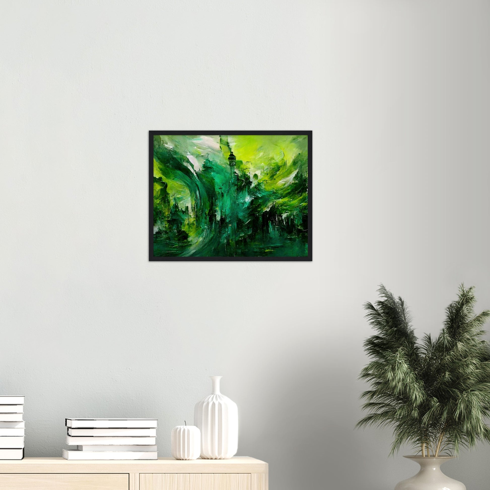 Poster mit Rahmen (Holz) - in Museumsqualität - Storm over London - „Revenge of Nature“ - Ölgemälde - Grüner Sturm - Abstract - London - Planet - Fineart - Green Sea - Wandkunst - Holzrahmen - Poster with frame - Abstract Green - artwork - art brand - printed cup personalized - Holzleisten - pixelboys - Kunstdrucke - wandbilder - wall art - Kunst auf Tassen  - Office Poster - Wanddekoration - Fineart  - Colorfull - Dynamic - Acrylkunst - Geschenkidee - Office Poster - Acryldruck - Abstrakte Kunst -