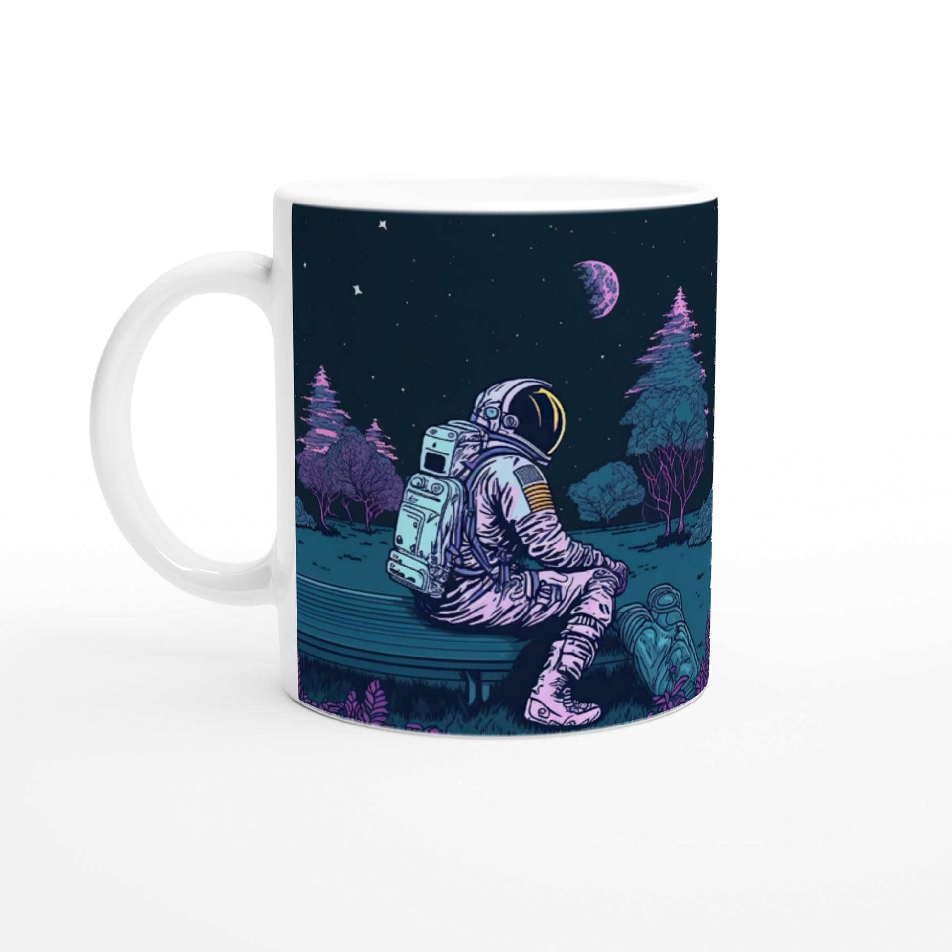 Personalisierte Tasse (bedruckt) - in Museumsqualität - Stargazing Astronaut - John - Illustration - Astronaut - Parkbank - Rocketman - Posterleisten - USA - Fineart - Posterrahmen  - Wandkunst - Holzrahmen - Poster with frame - artwork - art brand - printed cup personalized - Holzleisten - pixelboys - Kunstdrucke - wandbilder - wall art - Kunst auf Tassen  - Office Poster - Gastrotassen - Wanddekoration - Acrylkunst - Geschenkidee - Office Poster - Acryldruck - Abstrakte Kunst -