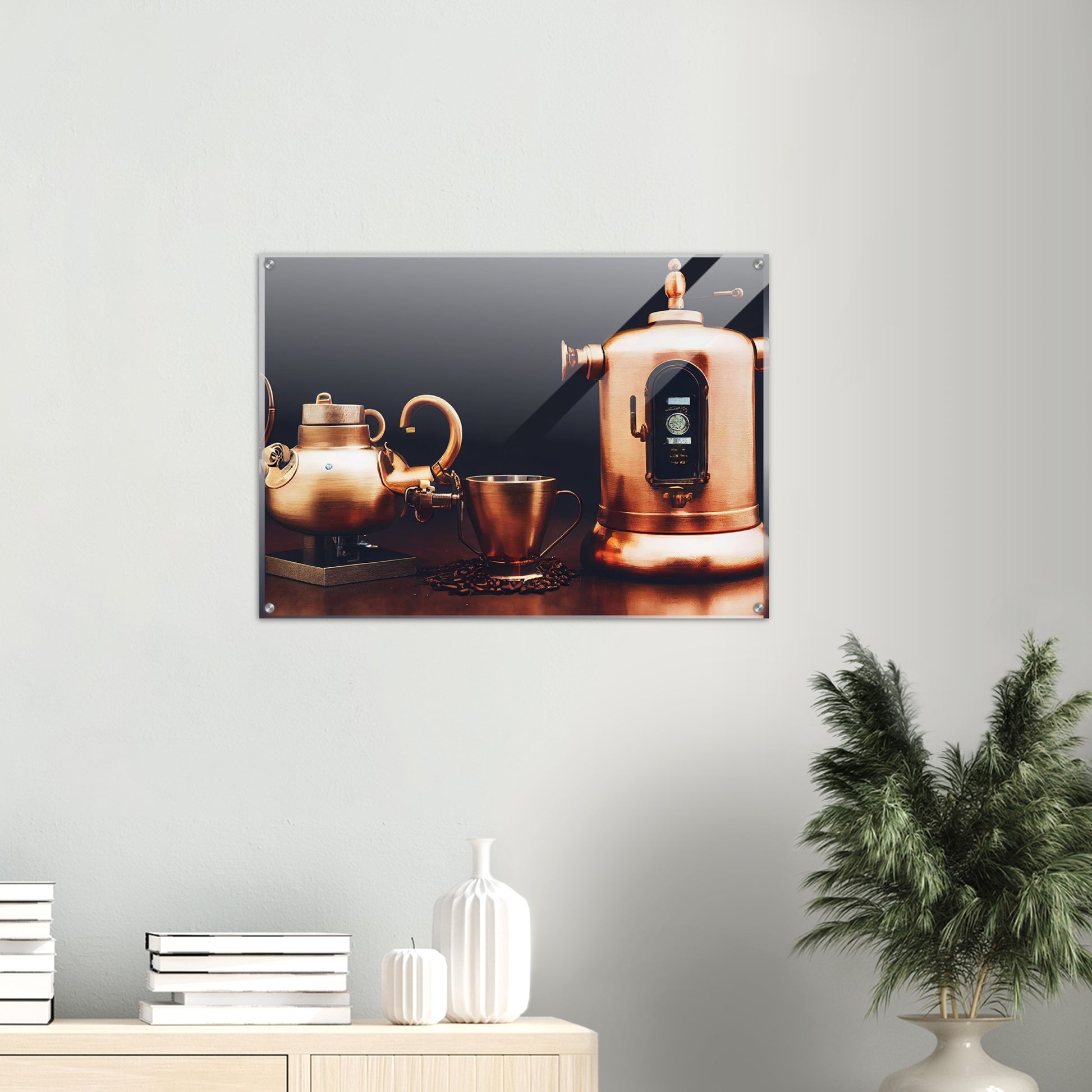 Acrylbild auf Glas - in Museumsqualität - Steampunk - Coffee Maker - No.4 - Collection Cup - Pixelboys - Wandbild - Kunstwerk - Hotelkunst - Kunst auf Postern - Fine Art - Steampunk - Future - Maschine - Poster with frame - Office Poster - Art Brand - Pixelboys - Coffee House - Restaurant Poster - Wall Art - Kunstdruck - Geschenkidee - Kunst auf Acrylglas - Future Coffee Cup - Personalisierbare Tasse - Gastro Tasse - exklusiv - Acryldruck - Gastronomie Poster - Hotelposter - Steam Punk Kitchen -   