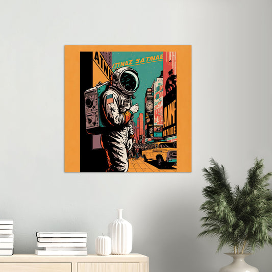 Poster in Museumsqualität - Astronaut at the NY Time Square - Illustration - Astronaut - New York - Rocketman - Posterleisten - USA - Fineart - Posterrahmen  - Wandkunst - Holzrahmen - Poster with frame - artwork - art brand - printed cup personalized - Holzleisten - pixelboys - Kunstdrucke - wandbilder - wall art - Kunst auf Tassen  - Office Poster - Gastrotassen - Wanddekoration - Acrylkunst - Geschenkidee - Office Poster - Acryldruck - Abstrakte Kunst -