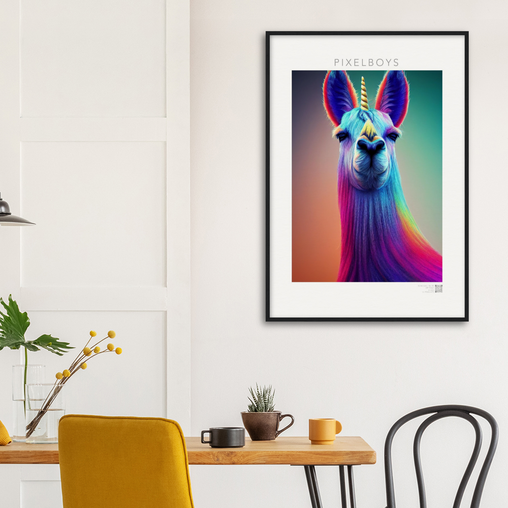 Poster mit Rahmen (Holz)- Karma Lama No. 3 - "Bob" - Wandbild - Bob the Drag Queen - LGBTQI+ - Christopher Street Day - Pride Month - Lesbian - Gay - Bisexual - Transgender - Queer & Intersexual - rainbow flag - unicorn - einhorn - rainbow - regenbogen - heteronormativity - Drag Queens - Asexual - Künstler: "John Grayst" - Pixelboys - Atelier - Acryldruck - Museum - Germany - Berlin - USA - America - New York City - Los Angeles - Chicago - Houston - Phoenix - Philadelphia - Paris - Rom -