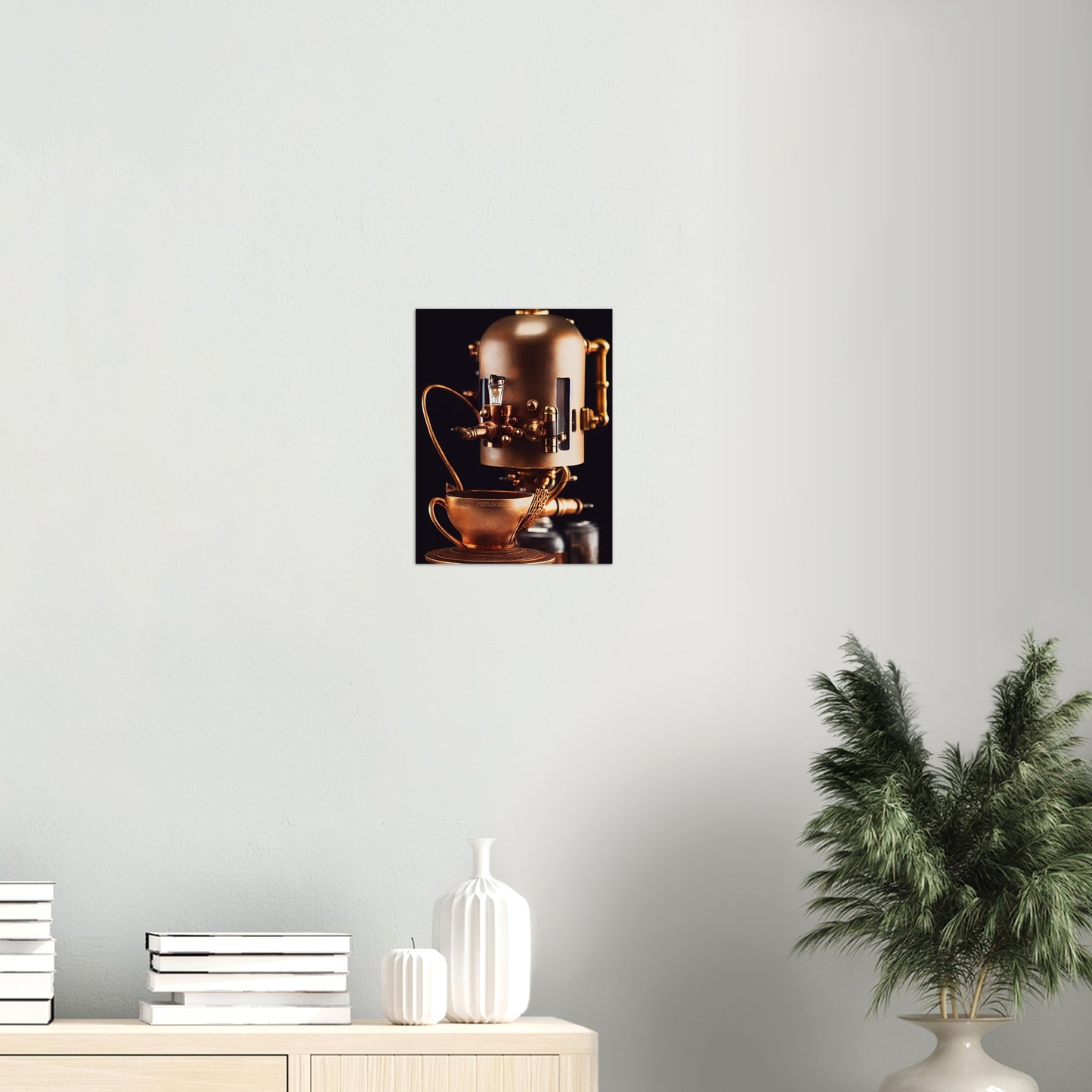 Poster in Museumsqualität - Steampunk - Coffee Maker - No.7 - Collection Cup - Pixelboys - Wandbild - Kunstwerk - Hotelkunst - Kunst auf Postern - Fine Art - Steampunk - Future - Maschine - Poster with frame - Office Poster - Art Brand - Pixelboys - Coffee House - Restaurant Poster - Wall Art - Kunstdruck - Geschenkidee - Kunst auf Acrylglas - Future Coffee Cup - Personalisierbare Tasse - Gastro Tasse - exklusiv - Acryldruck - Gastronomie Poster - Hotelposter - Teestube - Steam Punk Kitchen -   