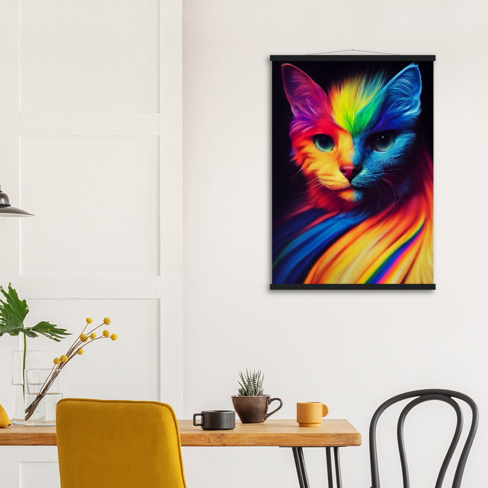 Poster mit Leisten - Farbenfrohe Regenbogen Katze "Kitty" - Pride Bewegung Maskottchen - Viele Größen - auch im XXL Format -