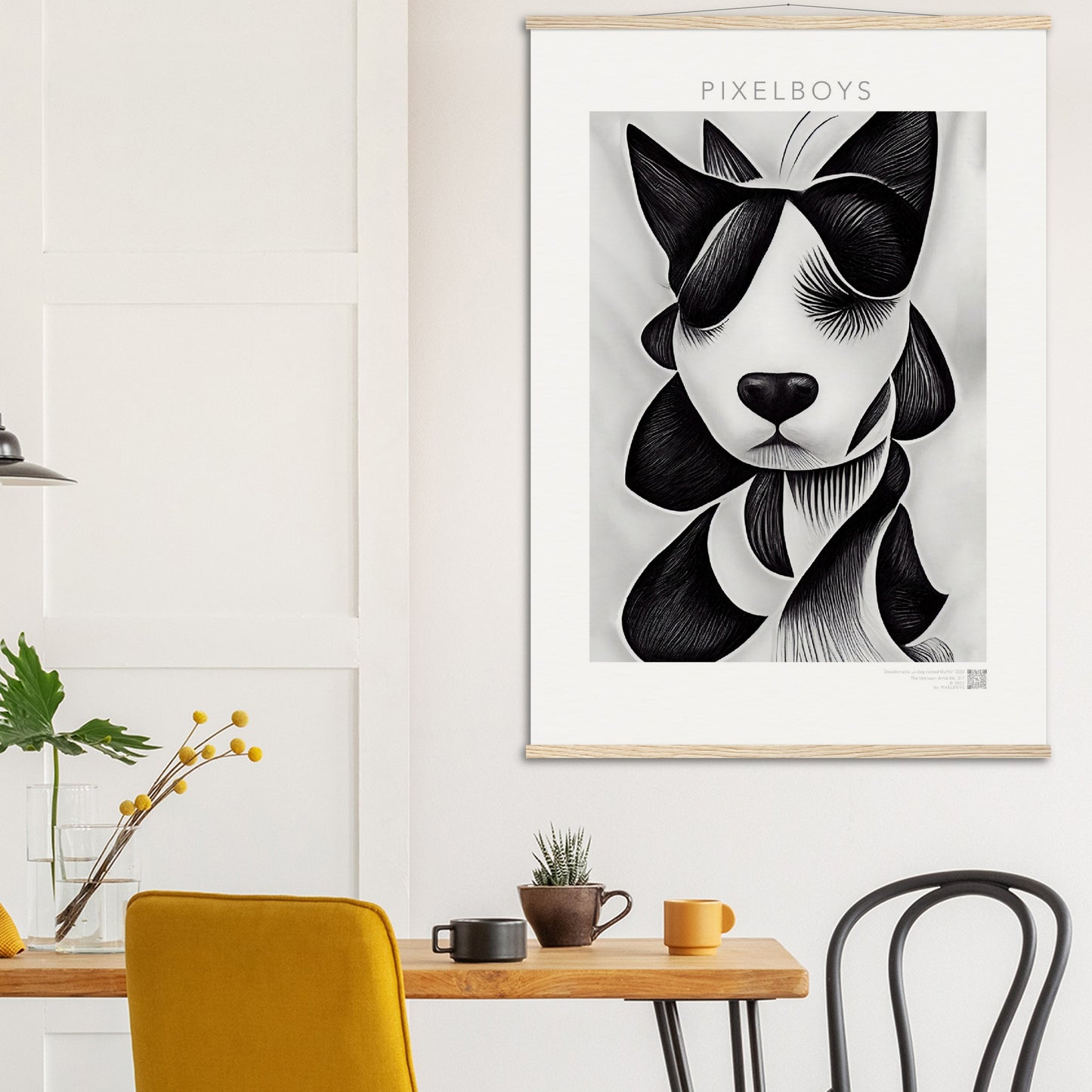 Poster mit Leisten (Holz) - in Museumsqualität - Doodlemania "a dog named Muffin"- No.4 - Wandbild - doodle mania art collection - wall art - Hunde - Doodle Kunst - dogs- doodle posters and art prints - Poster mit Rahmen - doodle artwork - Acrylbild - Kunstdruck - Wandbild - office Poster - Poster with frame -  Künstler: Pixelboys & The Unknown Artist Nb.517 - keith haring - Gastro Art - anti stress art - Art Brand - Kunstdruck -