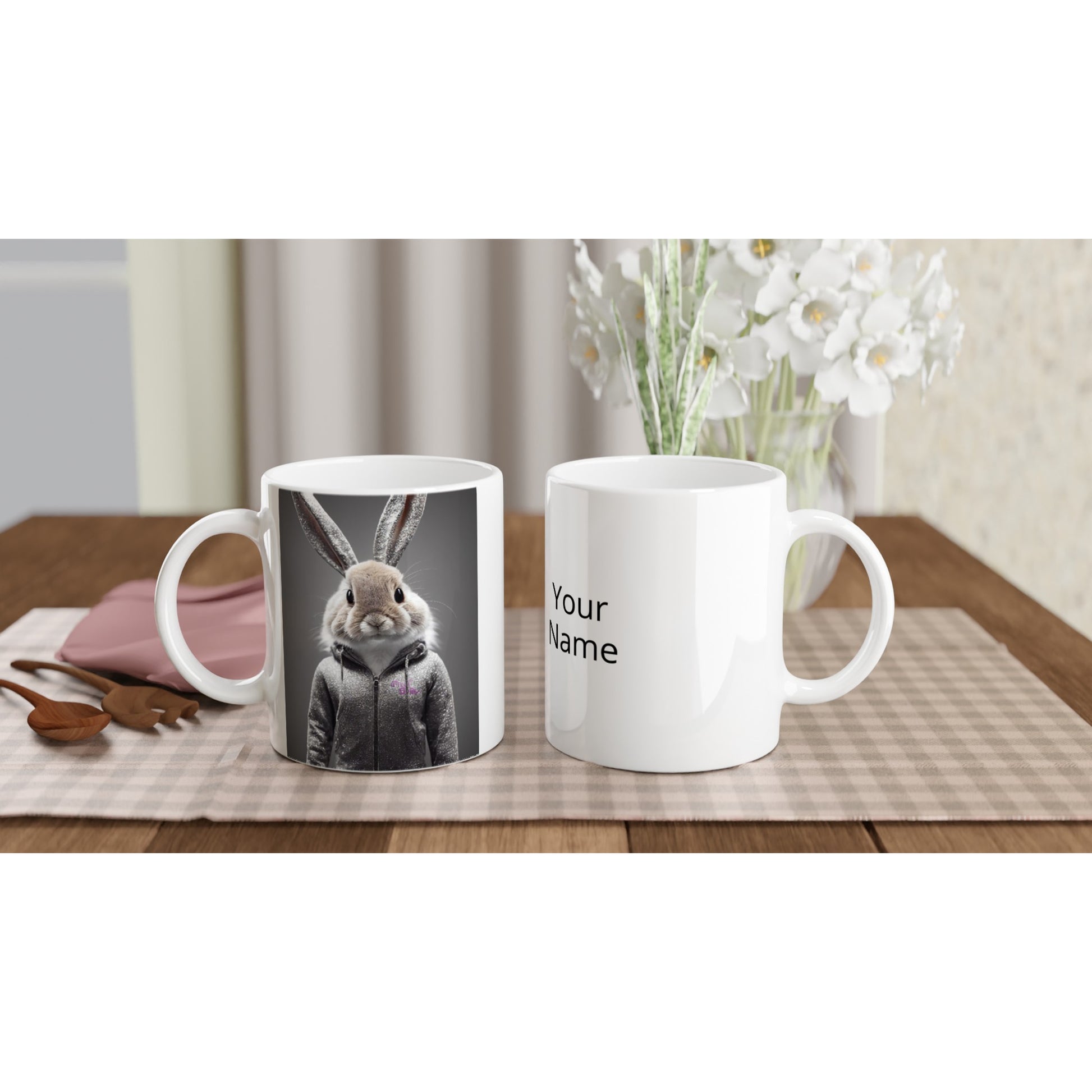 Personalisierbare Tasse - Bunny in grey tracksuit - "Cleo" - personalized mug - customized mug - Cute rabbit - Marke:Pixelboys - Brand - Art Prints - Marke - Wandkunst - Papierstärke: 250g/qm - Wall Art - Bunny crey - Skater Betty - Hasen Gang - Original - Künstler:Pixelboys - Poster with frame - Office Poster - Trend - Wandschmuck - Atelier USA - 