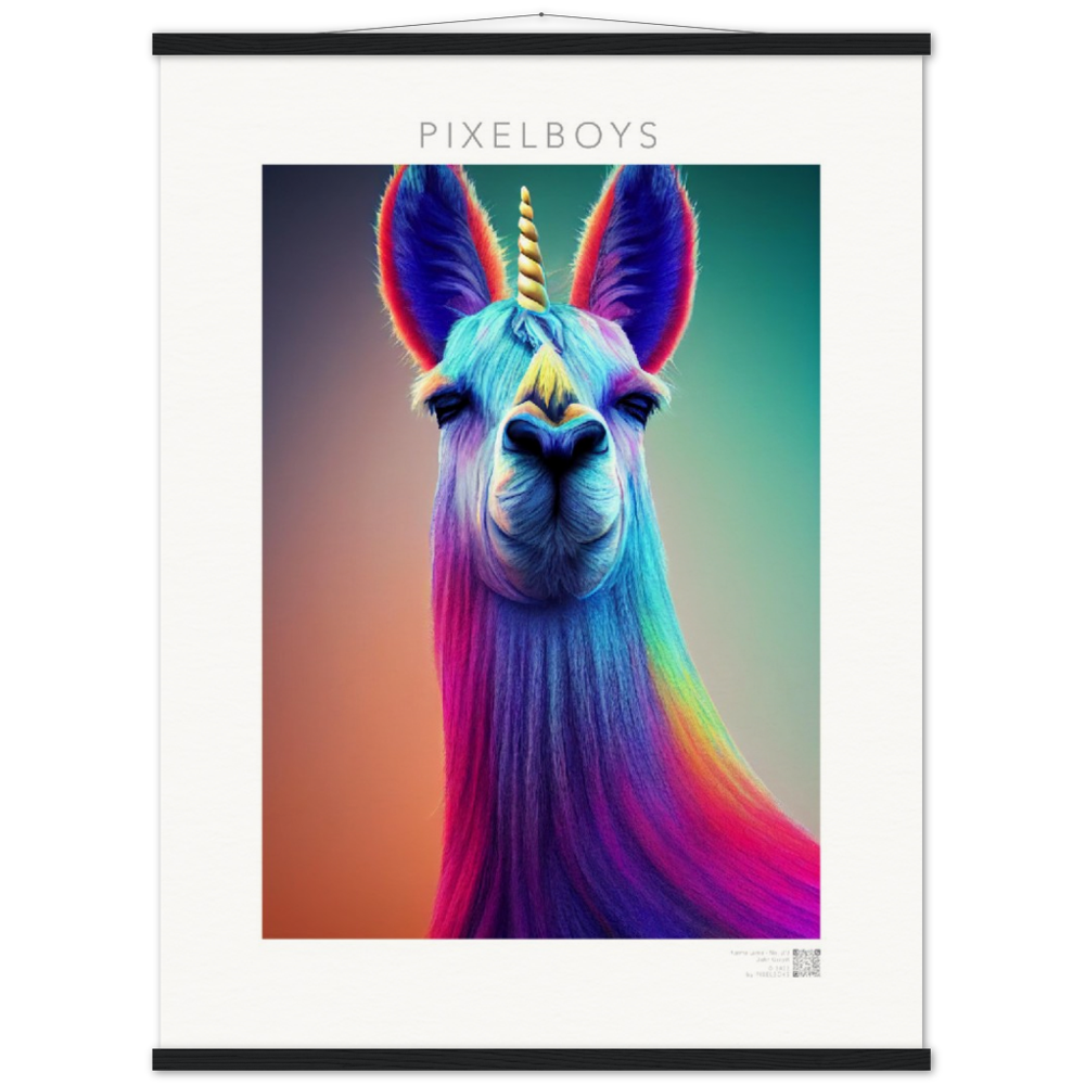 Poster mit Leisten (Holz)- Karma Lama No. 3 - "Bob" - Wandbild - Bob the Drag Queen - LGBTQI+ - Christopher Street Day - Pride Month - Lesbian - Gay - Bisexual - Transgender - Queer & Intersexual - rainbow flag - unicorn - einhorn - rainbow - regenbogen - heteronormativity - Drag Queens - Asexual - Künstler: "John Grayst" - Pixelboys - Atelier - Acryldruck - Museum - Germany - Berlin - USA - America - New York City - Los Angeles - Chicago - Houston - Phoenix - Philadelphia - Paris - Rom -