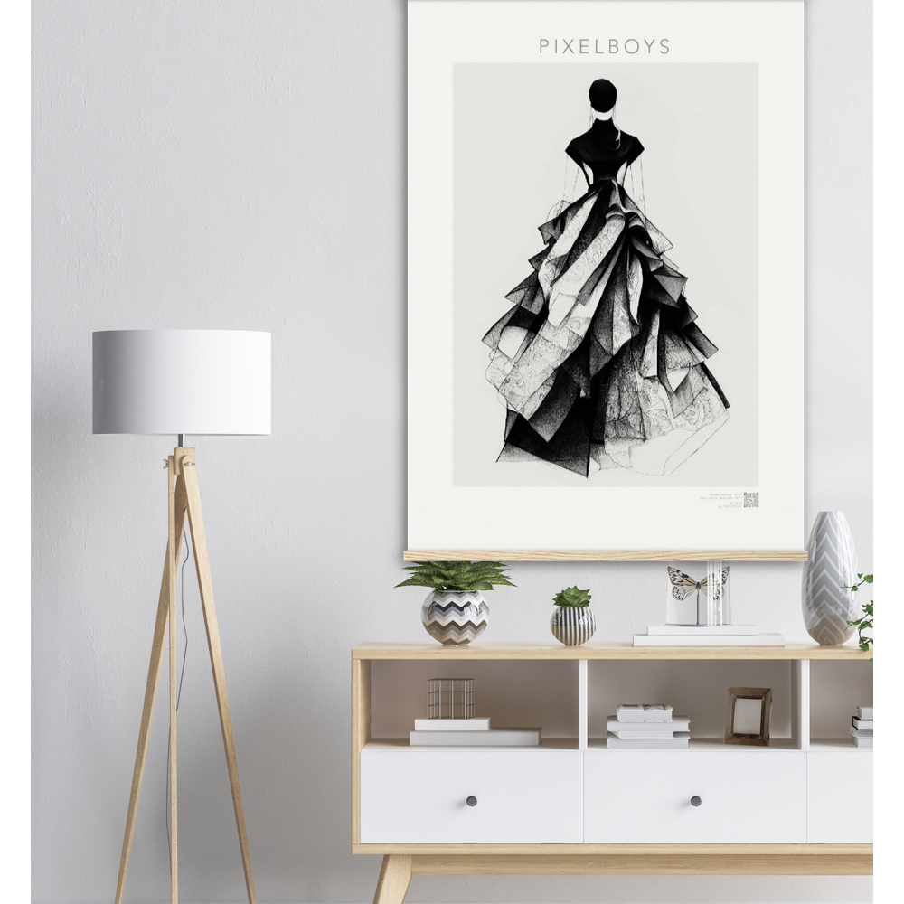 Poster mit Leisten aus Holz mit Kunstwerk - Haute Couture - No. 5 - "Ambre" - Künstler: "The Unknown Artist Nb. 517" Wandbilder - Kunstdrucke - Pixelboys - Atelier - Milano - Berlin - Munich - Madrid - New York - Dubai - Paris - Tokio - Rom -