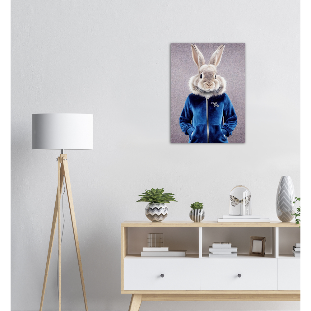 Poster in Museumsqualität - Bunny in blue Tracksuit - "Caesar" - Wandbild - Ostern - Geschenkidee - Osterhase - Bunny Crew: "Caesar" - "Constantin" - "Titus" - "Cleo" - Weisser Hase - Easter Bunny - Cute - blue Tracksuit - Modemarke -Pixelboys Brand - Caesar der Hase - Meister Lampe - Hase - Kaninchen - Karnickel - Stallhase - Künstler: "Pixelboys" - Atelier - Germany - Berlin - France - Paris - Italy - Rom - USA - America - New York City - Los Angeles - Chicago - Houston - Phoenix - Philadelphia 