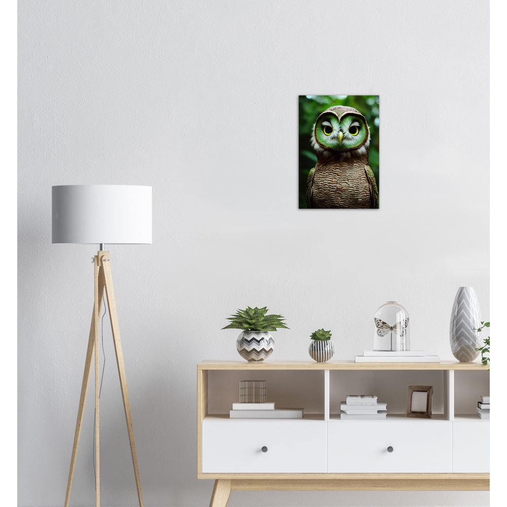 Poster in Museumsqualität - Fruit Owl No. 4 - "Kiki", the Kiwi Owl - Wandkunst - Kunstdruck - (lat. tyto actinidia) - Kiwi Eule - Schleiereulen - Kiwi Owl - Fruchteulen - Vogel - Bird - Strigiformes - Noctua - Ornithologie - Kunstwerk  - Office Poster - Poster mit Rahmen - Kaffee Tasse - Poster mit Leisten - Bedruckte Tassen - Kunst Marke - Art Brand - Acryldruck - Wandbild - Kunstdrucke - Papier: 250g/qm - Künstler: John Grayst & Pixelboys - Eulen - Owl - Geschenkidee - 