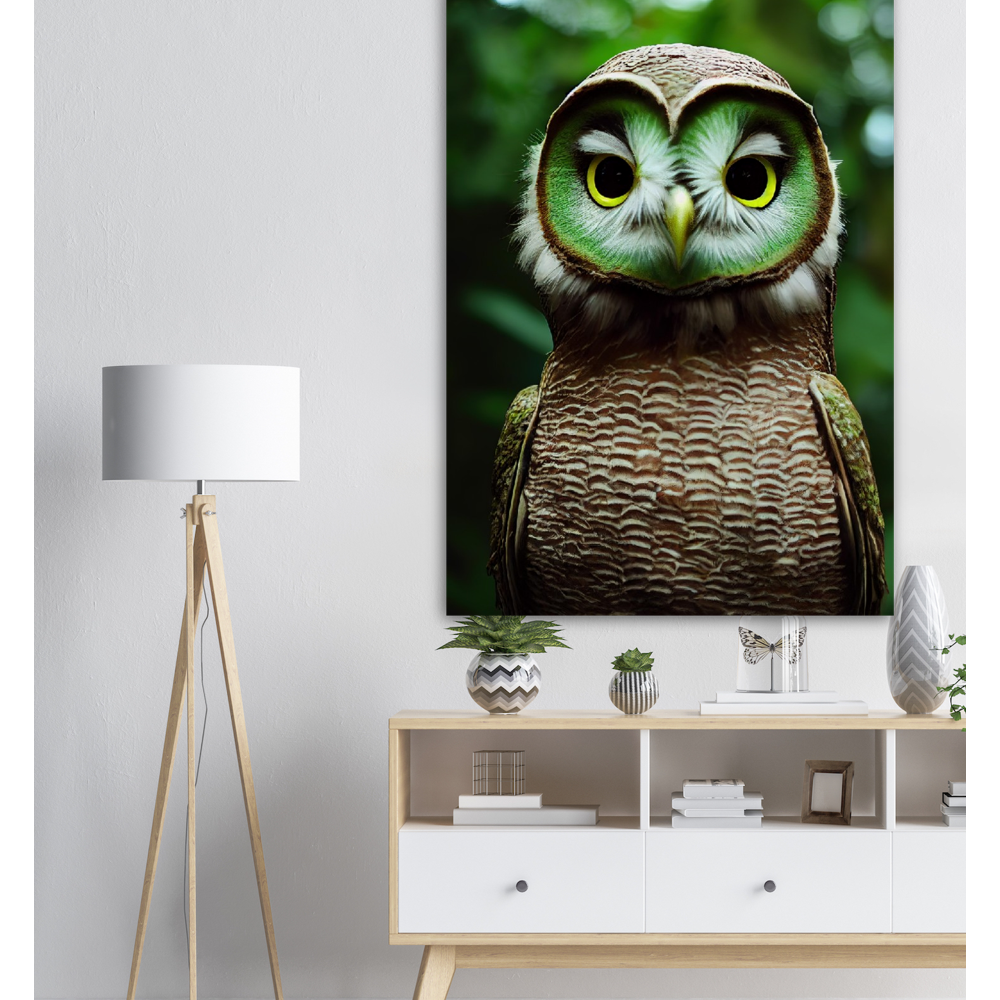 Poster in Museumsqualität - Fruit Owl No. 4 - "Kiki", the Kiwi Owl - Wandkunst - Kunstdruck - (lat. tyto actinidia) - Kiwi Eule - Schleiereulen - Kiwi Owl - Fruchteulen - Vogel - Bird - Strigiformes - Noctua - Ornithologie - Kunstwerk  - Office Poster - Poster mit Rahmen - Kaffee Tasse - Poster mit Leisten - Bedruckte Tassen - Kunst Marke - Art Brand - Acryldruck - Wandbild - Kunstdrucke - Papier: 250g/qm - Künstler: John Grayst & Pixelboys - Eulen - Owl - Geschenkidee - 