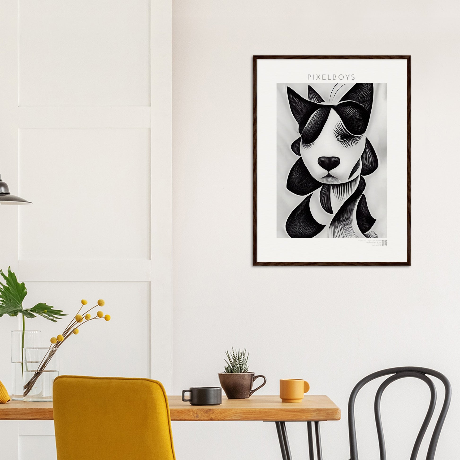 Poster mit Rahmen (Holz) - in Museumsqualität - Doodlemania "a dog named Muffin"- No.4 - Wandbild - doodle mania art collection - wall art - Hunde - Doodle Kunst - dogs- doodle posters and art prints - Poster mit Rahmen - doodle artwork - Acrylbild - Kunstdruck - Wandbild - office Poster - Poster with frame -  Künstler: Pixelboys & The Unknown Artist Nb.517 - keith haring - Gastro Art - anti stress art - Art Brand - Kunstdruck -