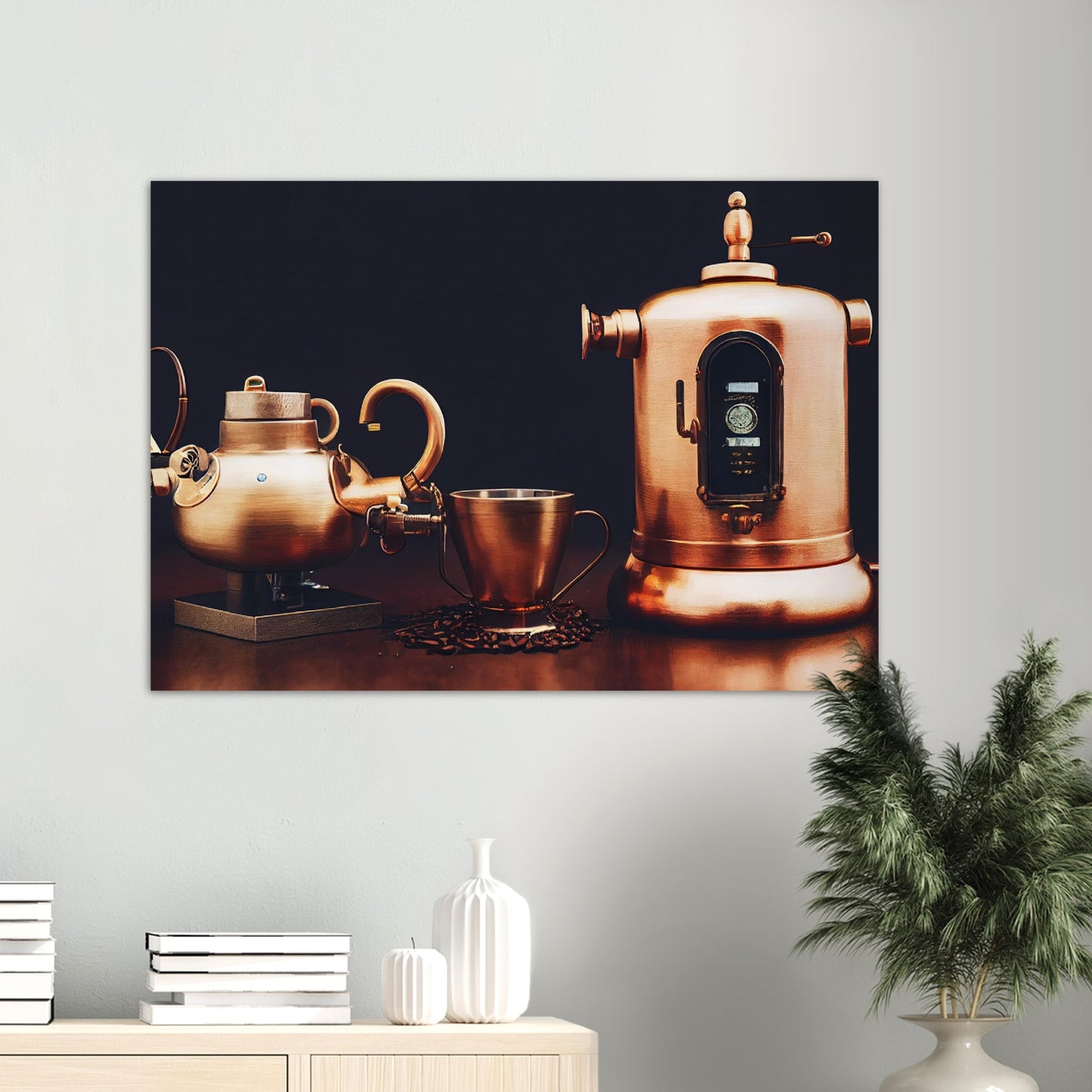 Poster in Museumsqualität - Steampunk - Coffee Maker - No.4 - Collection Cup - Pixelboys - Wandbild - Kunstwerk - Hotelkunst - Kunst auf Postern - Fine Art - Steampunk - Future - Maschine - Poster with frame - Office Poster - Art Brand - Pixelboys - Coffee House - Restaurant Poster - Wall Art - Kunstdruck - Geschenkidee - Kunst auf Acrylglas - Future Coffee Cup - Personalisierbare Tasse - Gastro Tasse - exklusiv - Gastronomie Poster - Hotelposter - Steam Punk Kitchen - Acryldruck