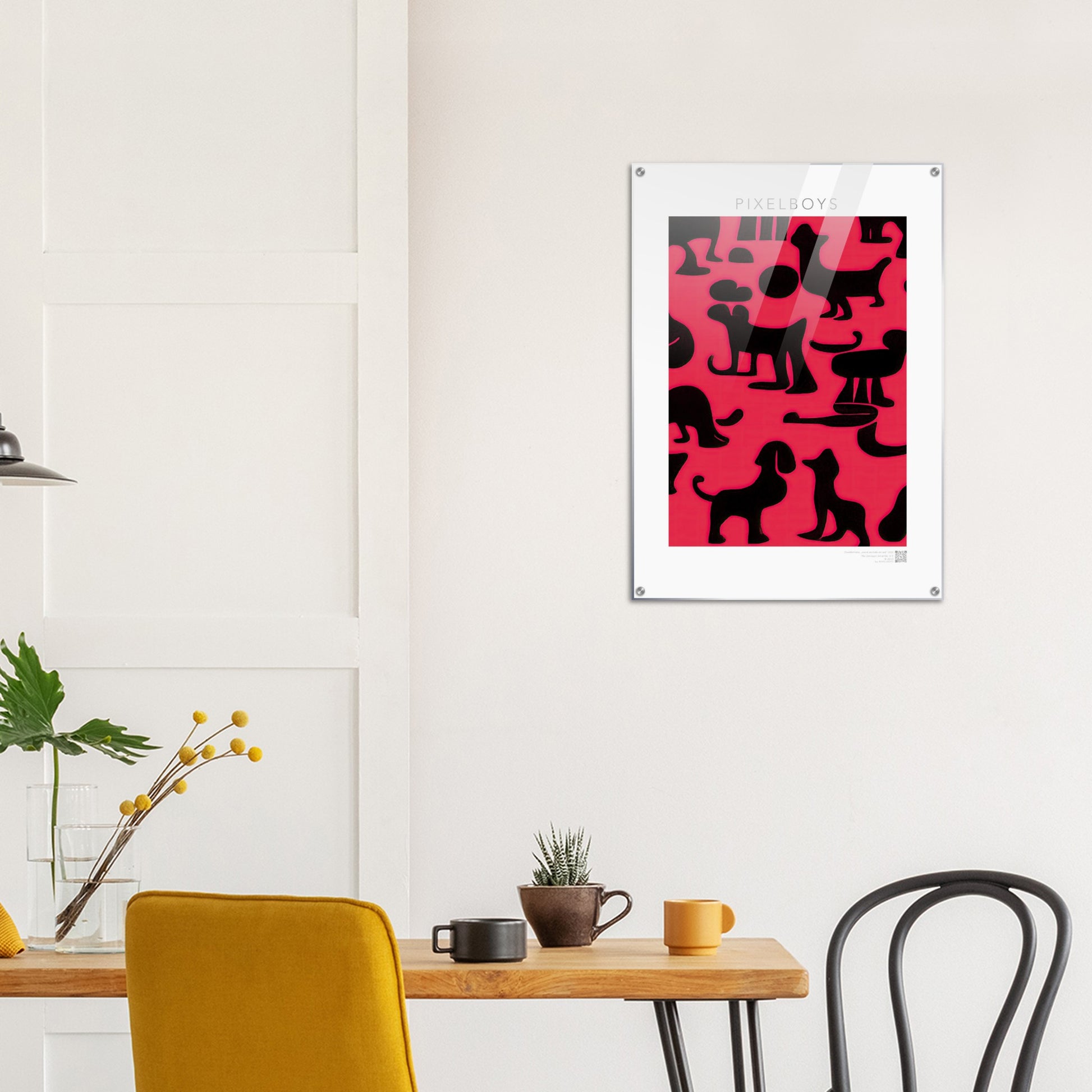  Acrylbild - in Museumsqualität - Doodlemania "weird animals on red"- No.2 - Hunde - Katzen - Doodle Kunst - dogs - Cats - gastro - Poster mit Rahmen - doodle artwork - Acrylbild - Kunstdruck - Wandbild - office Poster - Poster with frame -  Künstler: Pixelboys & The Unknown Artist Nb.517 - keith haring - anti stress art - Art Brand - Kunstdruck 