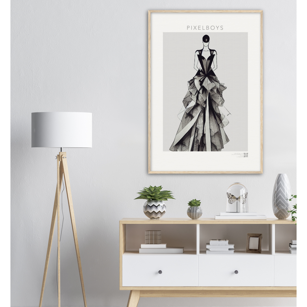 Haute Couture Poster Set mit Rahmen aus Holz in Museumsqualität - Haute Couture - No. 4 - "Alice" - Künstler: "The Unknown Artist Nb. 517" Wandbilder - Kunstdrucke - Pixelboys - Atelier - Milano - Berlin - Munich - Madrid - New York - Dubai - Paris - Tokio - 