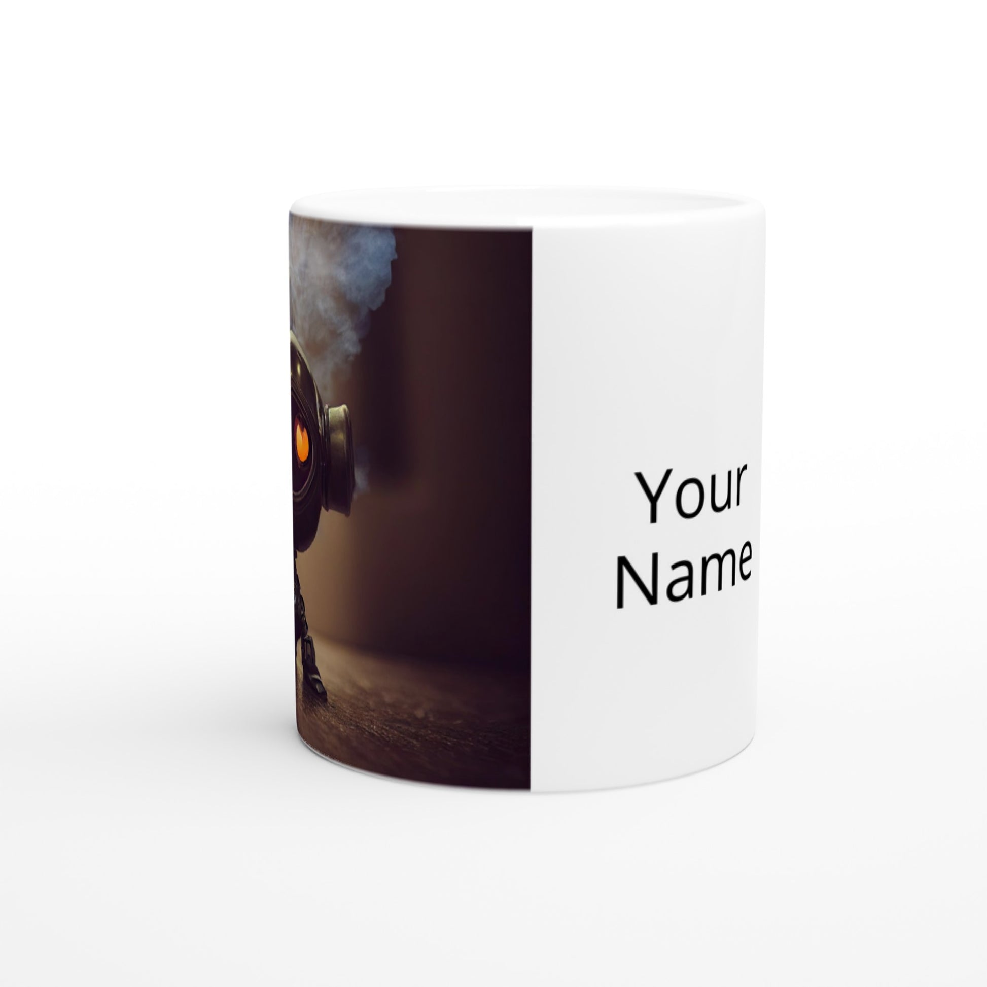 Personalisierbare Tasse - in Museumsqualität - Tiny robot - with smoke around his head - "Tiny Tim" - Wandbild - Customizable Coffee Cup - Personalized Gifts - Kunstdruck - Rauchender Roboter - Steampunk - Acryldruck - Smoking Robots - Personalized Gifts - Poster with frame - nr.5 lebt - zukunft - Kunstwerk - Office Poster - Poster mit Rahmen - Kaffee Tasse  - Bedruckte Tassen - Kunst Marke - Art Brand - Wandbild - Kunstdrucke - Künstler: John Grayst & Pixelboys - emotional robots - Geschenkidee -