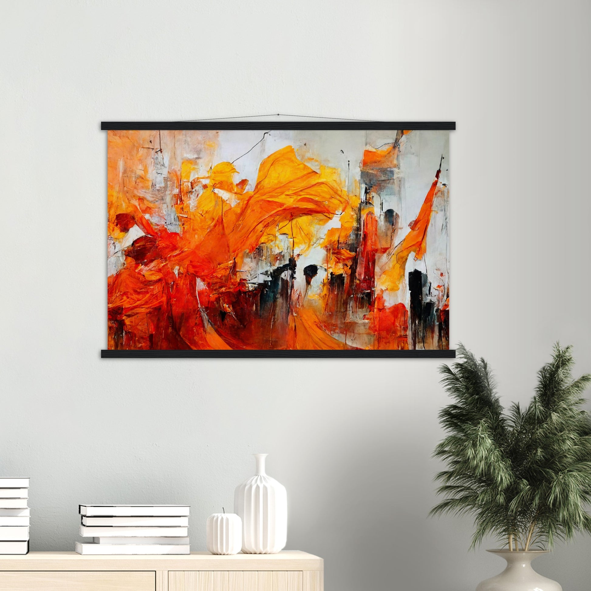 Poster mit Holzleisten - “Urban Indian Summer“ - autumn - Neu-Delhi - Kalkutta- Ölgemälde - Abstract - India Art - Posterleisten - Fineart - Posterrahmen  - Wandkunst - Holzrahmen - Poster with frame - Abstract Orange - artwork - art brand - printed cup personalized - Holzleisten - pixelboys - Kunstdrucke - wandbilder - wall art - Kunst auf Tassen  - Office Poster - Gastrotassen - Wanddekoration - Fineart - Dynamic - Acrylkunst - Geschenkidee - Office Poster - Acryldruck - Abstrakte Kunst -